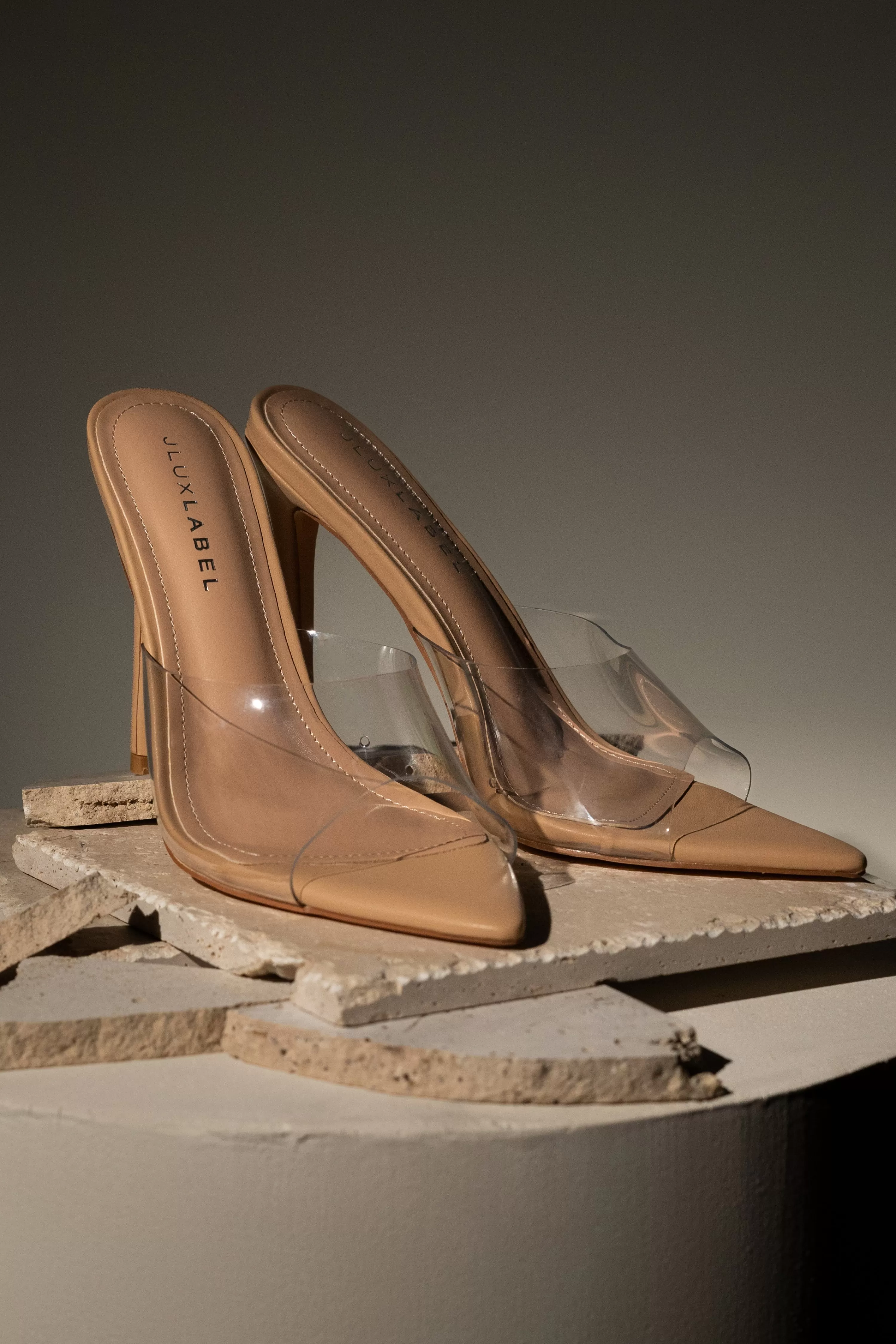 JLUXLABEL Beige Adora Clear Strap Heel