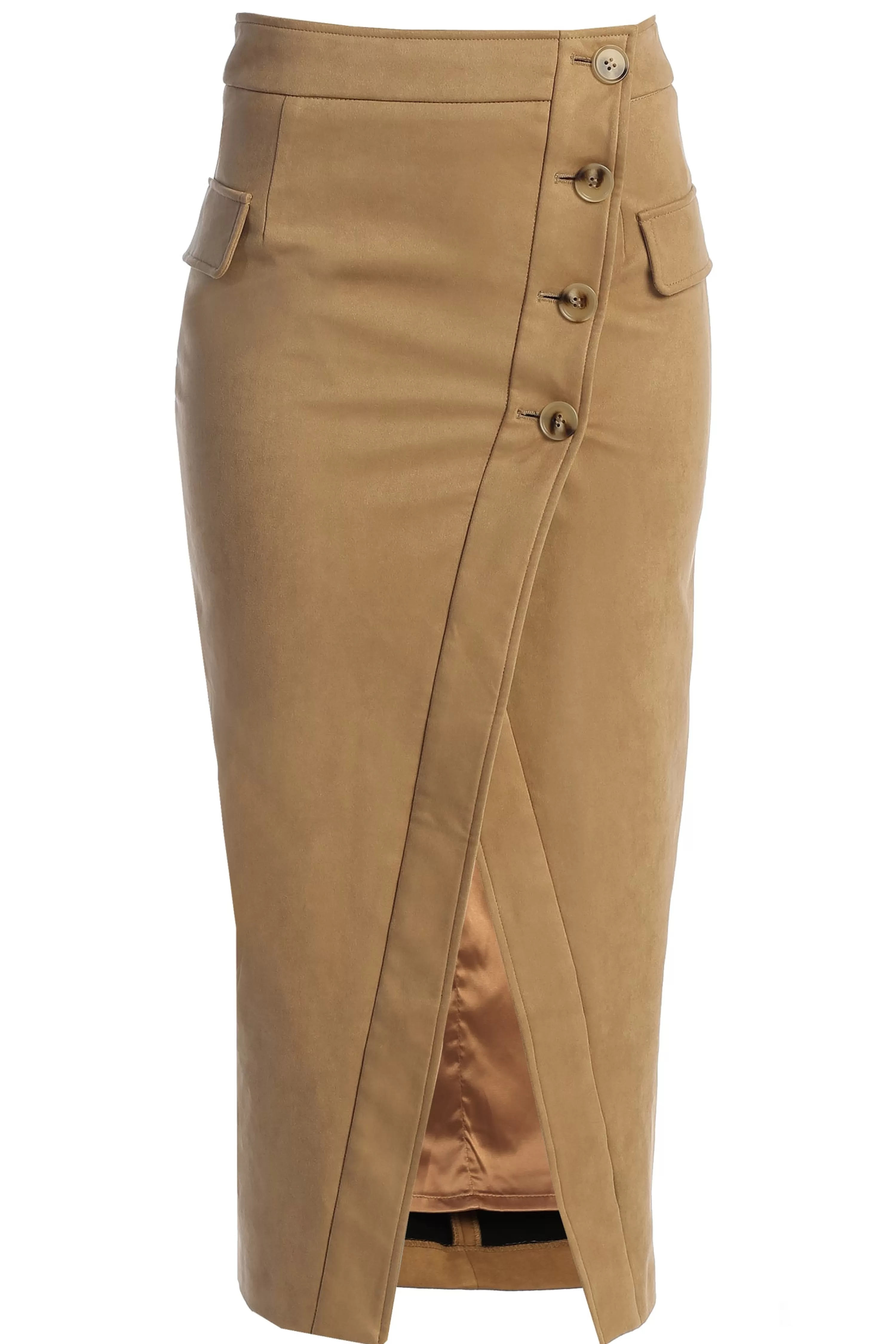 JLUXLABEL Beige Audrey Suede Midi Skirt