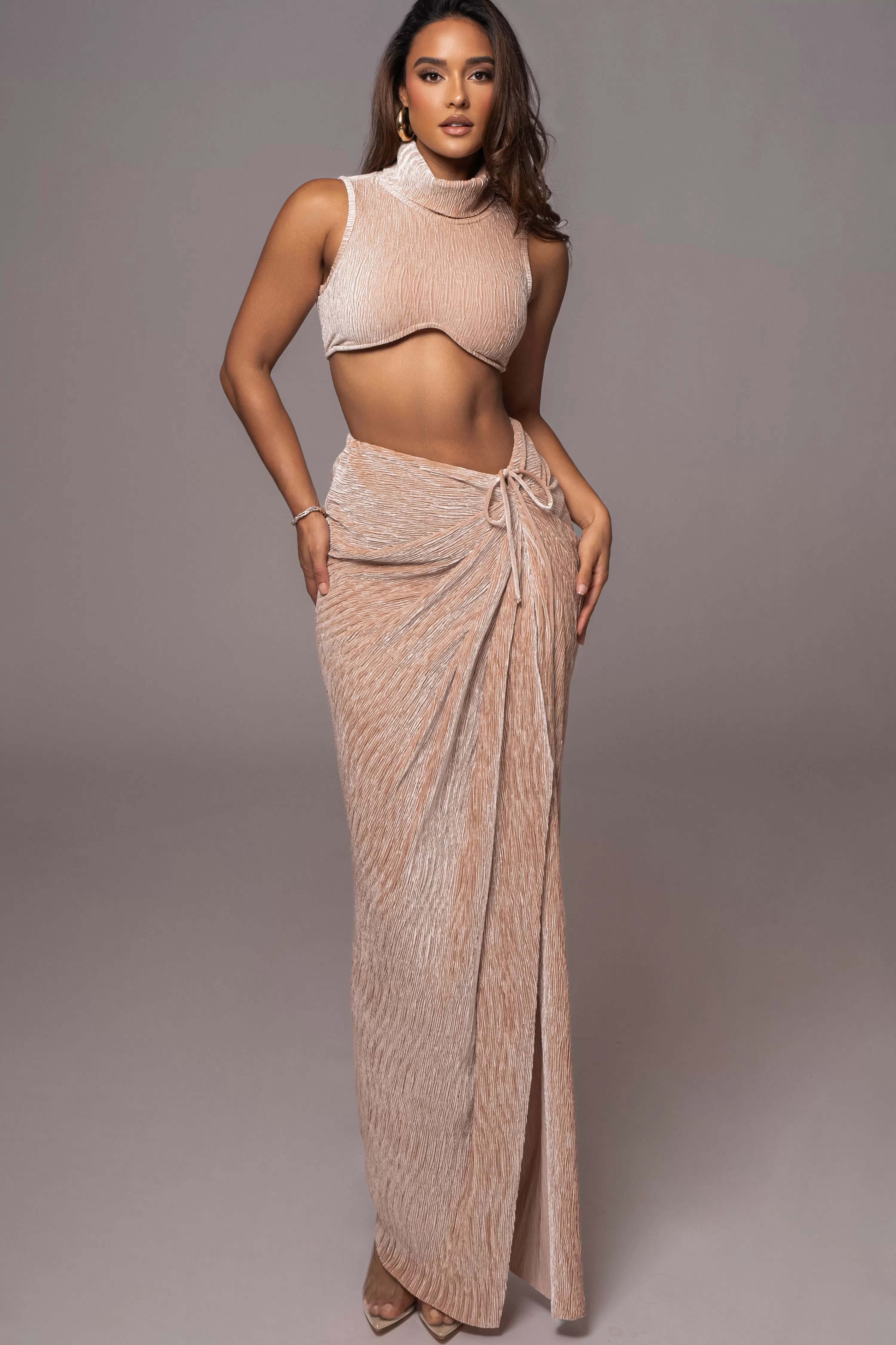 JLUXLABEL Beige Chosen One Velvet Skirt Set