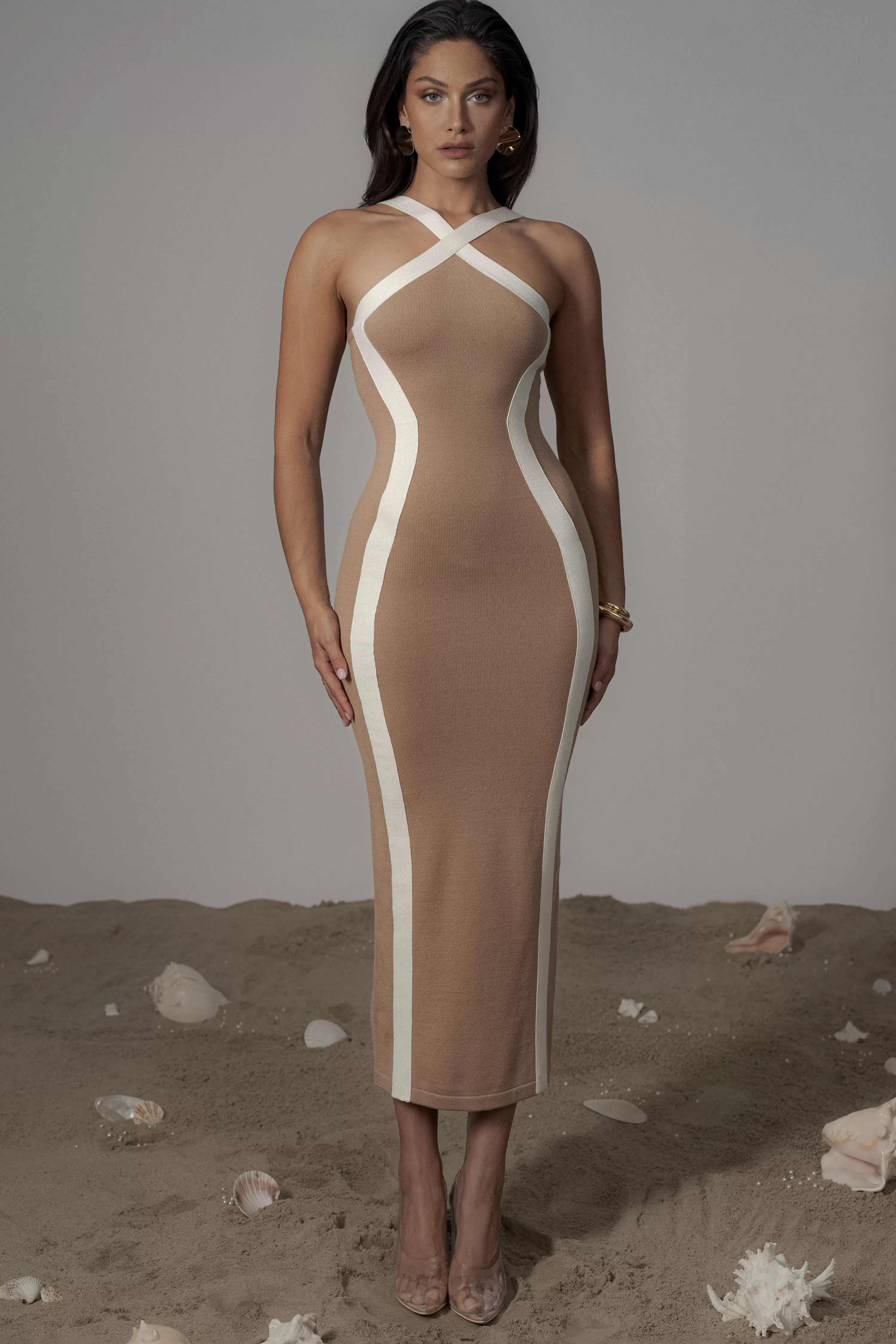 JLUXLABEL Beige Fabiola Contrast Maxi Dress