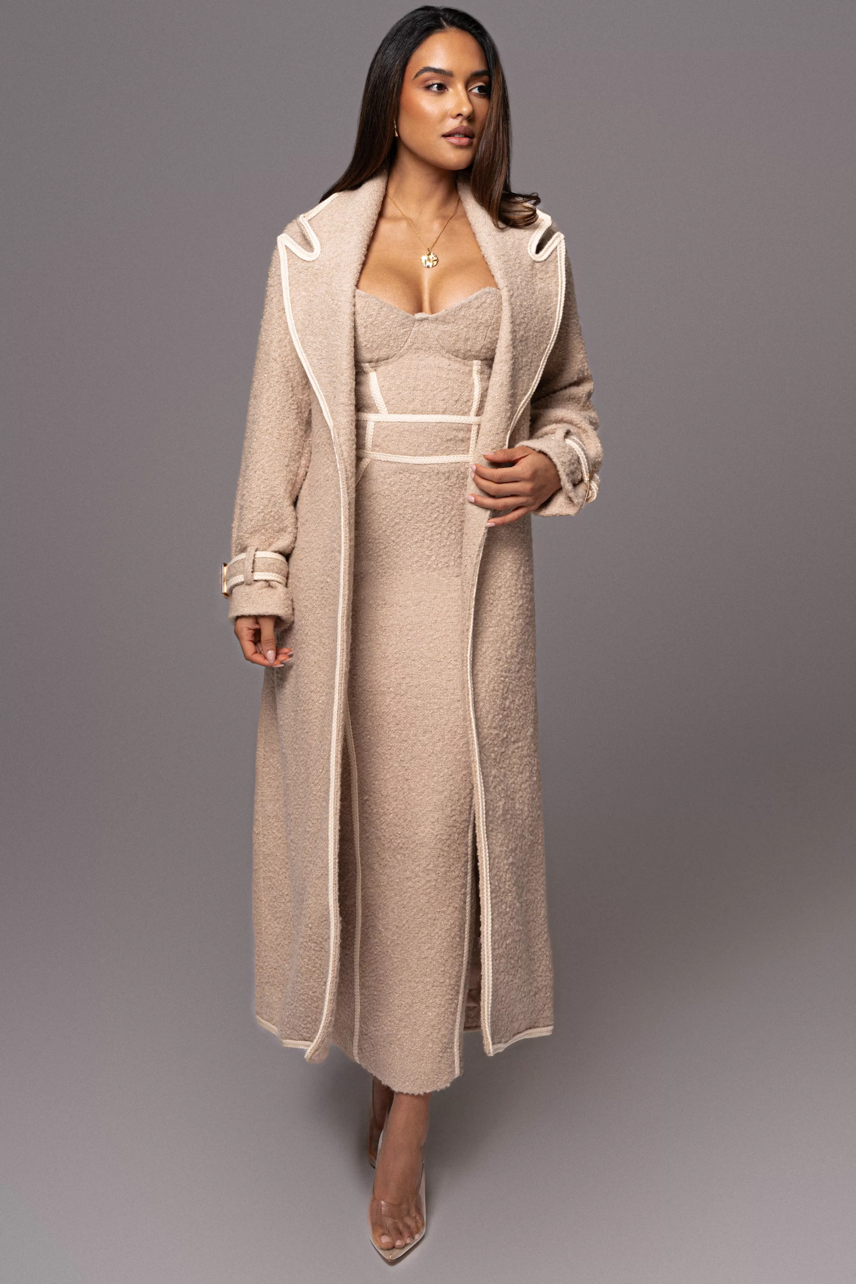 JLUXLABEL Beige Fit For Success Boucle Coat