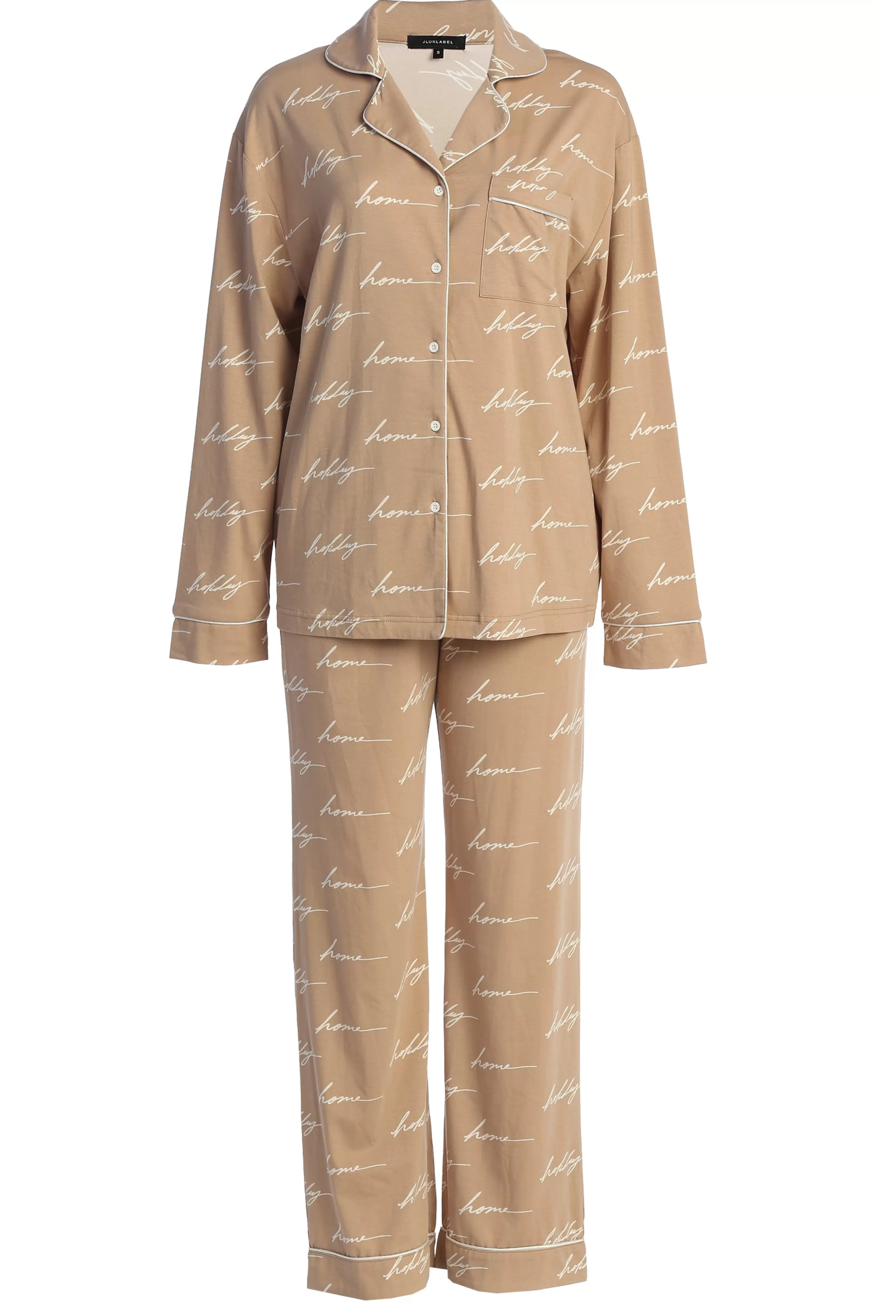 JLUXLABEL Beige Home For The Holidays Adult Pajama Set