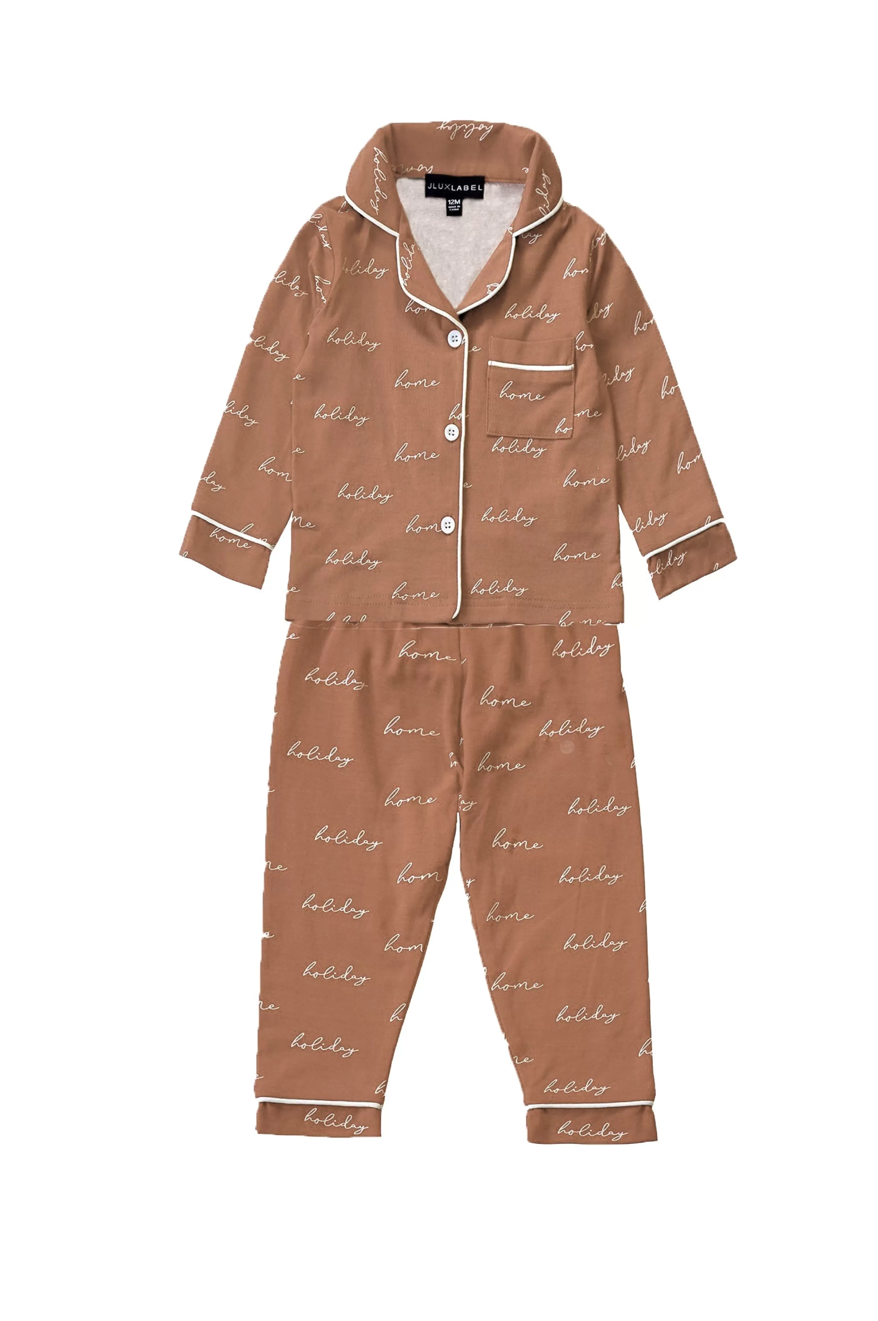 Kids JLUXLABEL Beige Home For The Holidays Kids Pajama Set