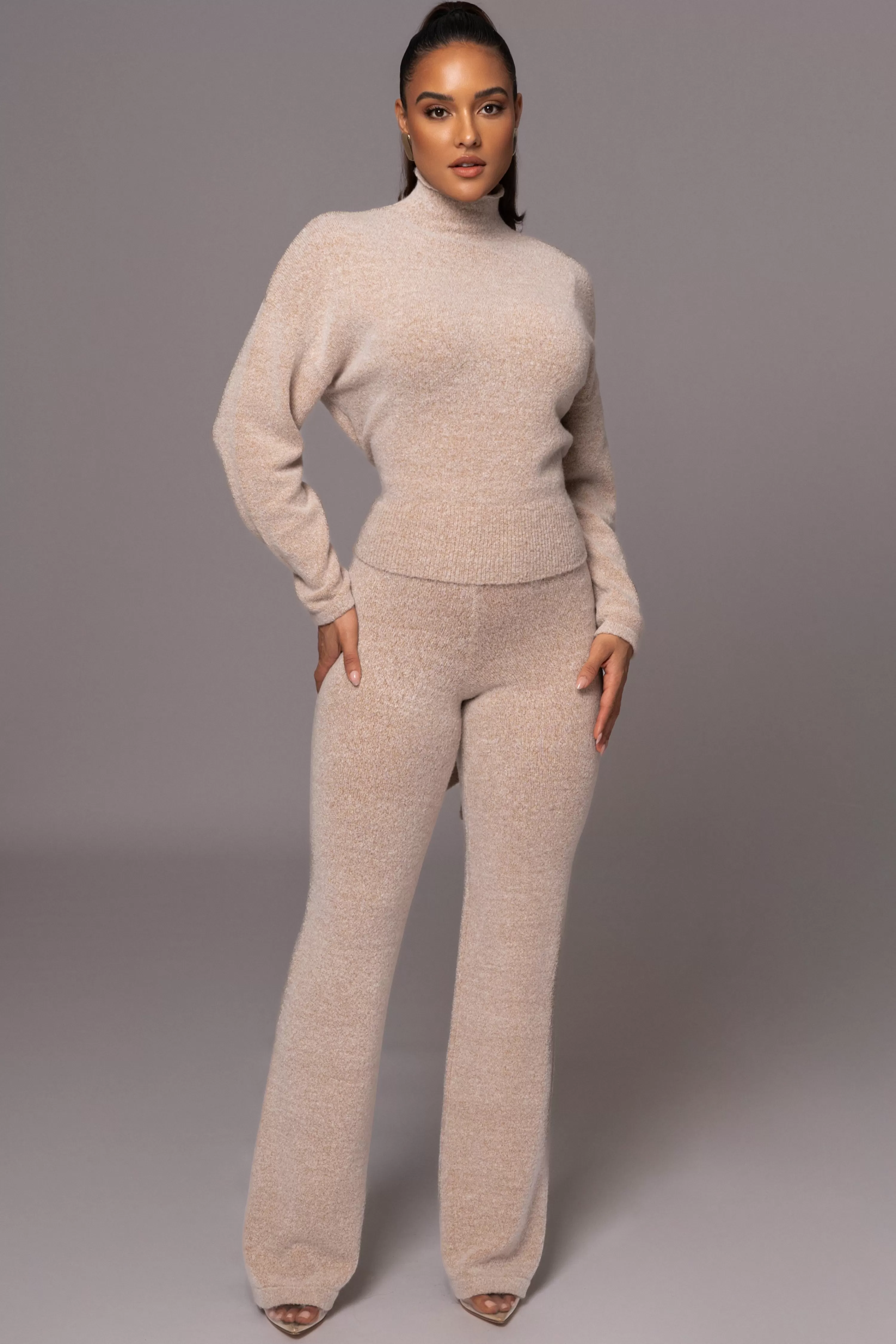 JLUXLABEL Beige Ivy Sweater Knit Pant Set