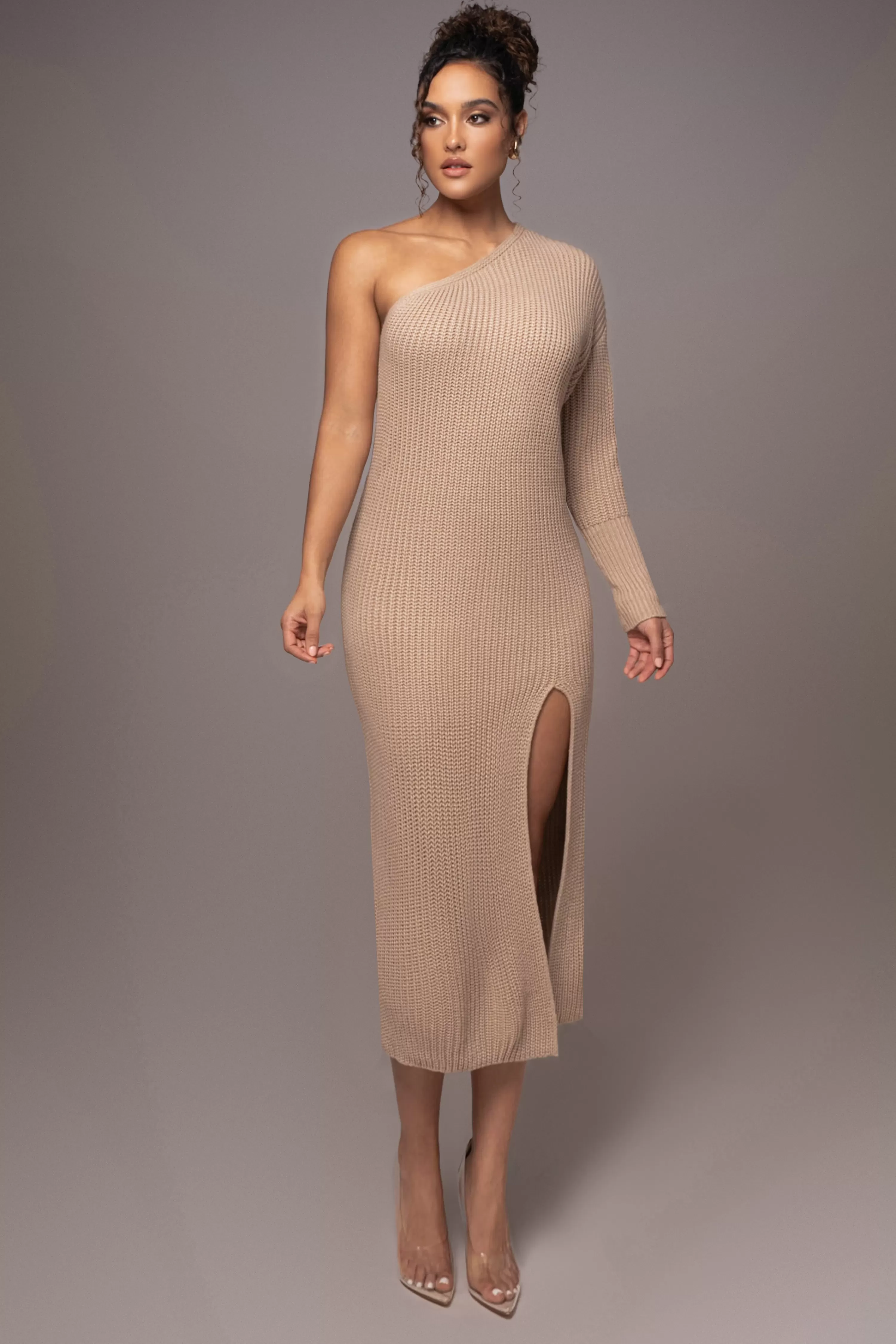 JLUXLABEL Beige Long Knit Sweater Dress