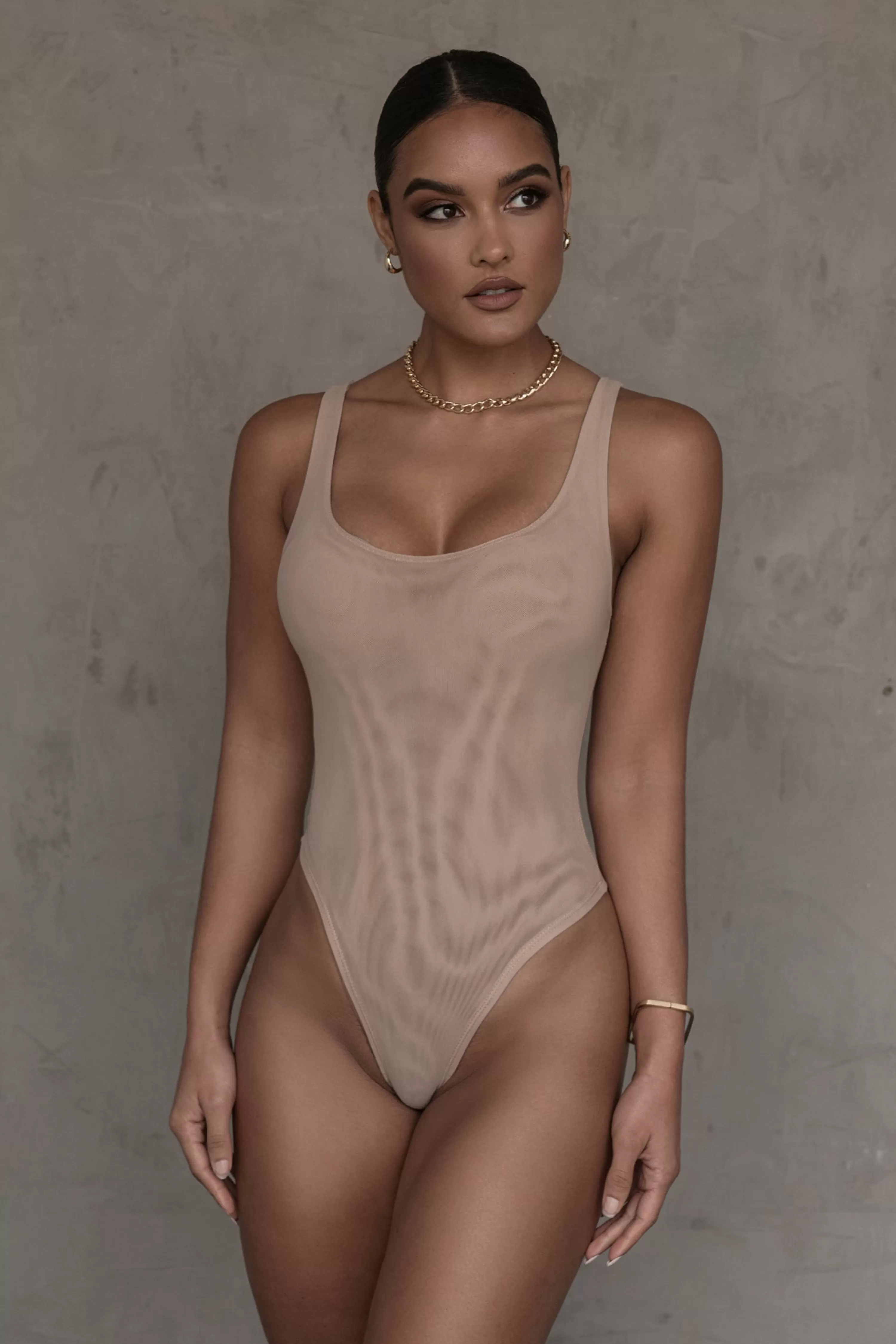 JLUXLABEL Beige Mesh Essentials Tank Bodysuit Undergarment