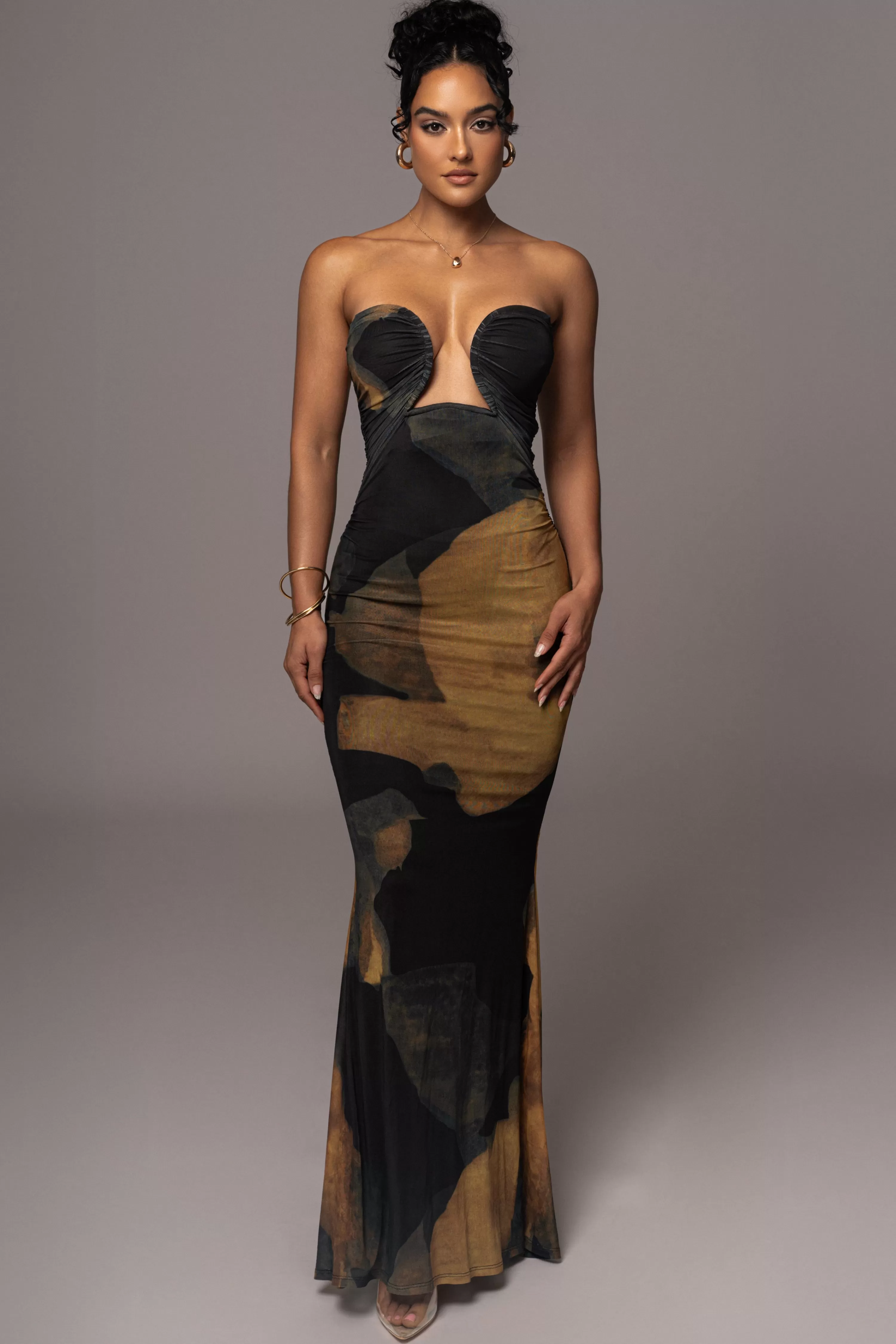 JLUXLABEL Black Abstract Bethany Strapless Maxi Dress