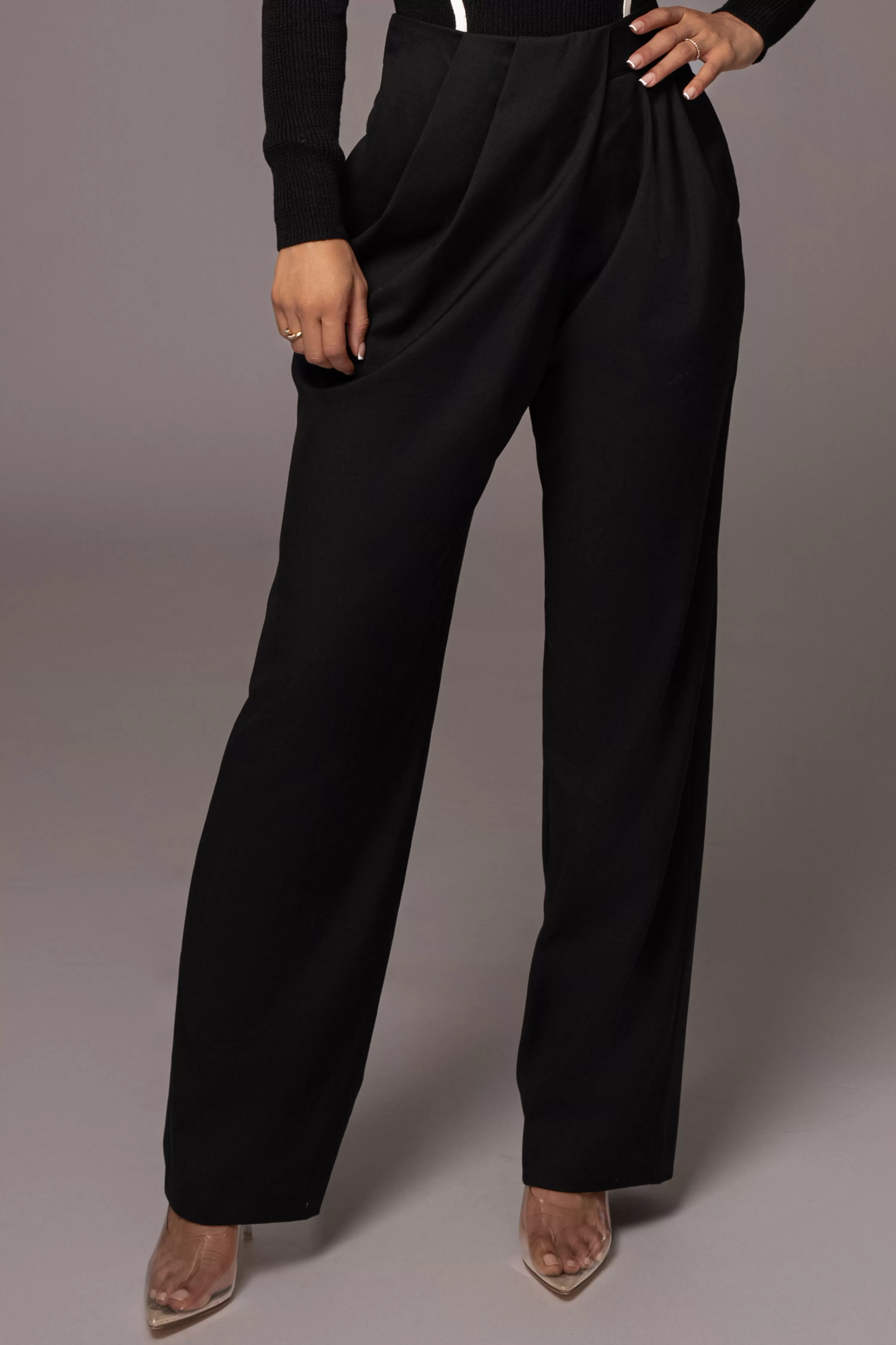 JLUXLABEL Black Asymmetrical Draped Trousers