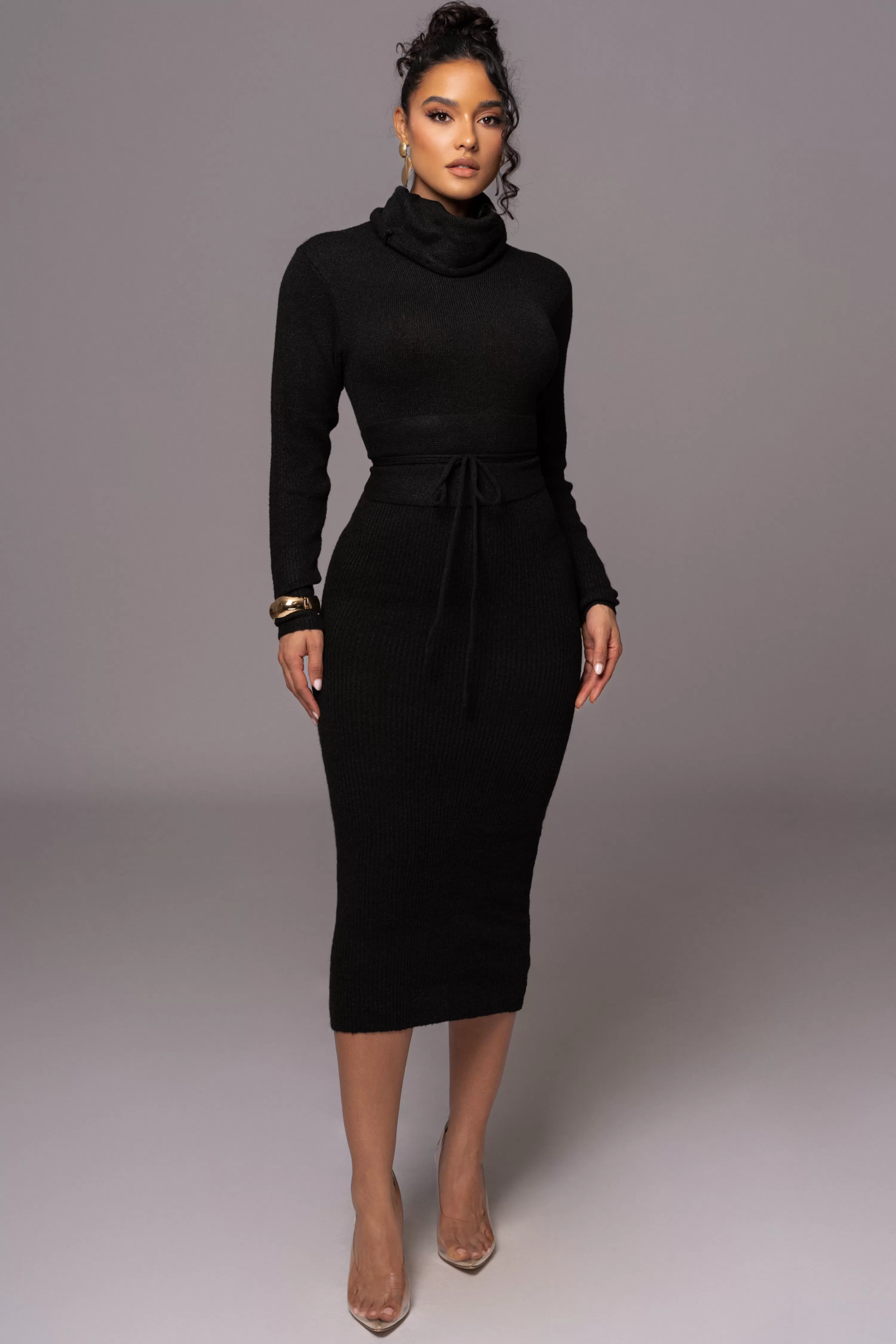 JLUXLABEL Black Aubrey Turtleneck Sweater Dress