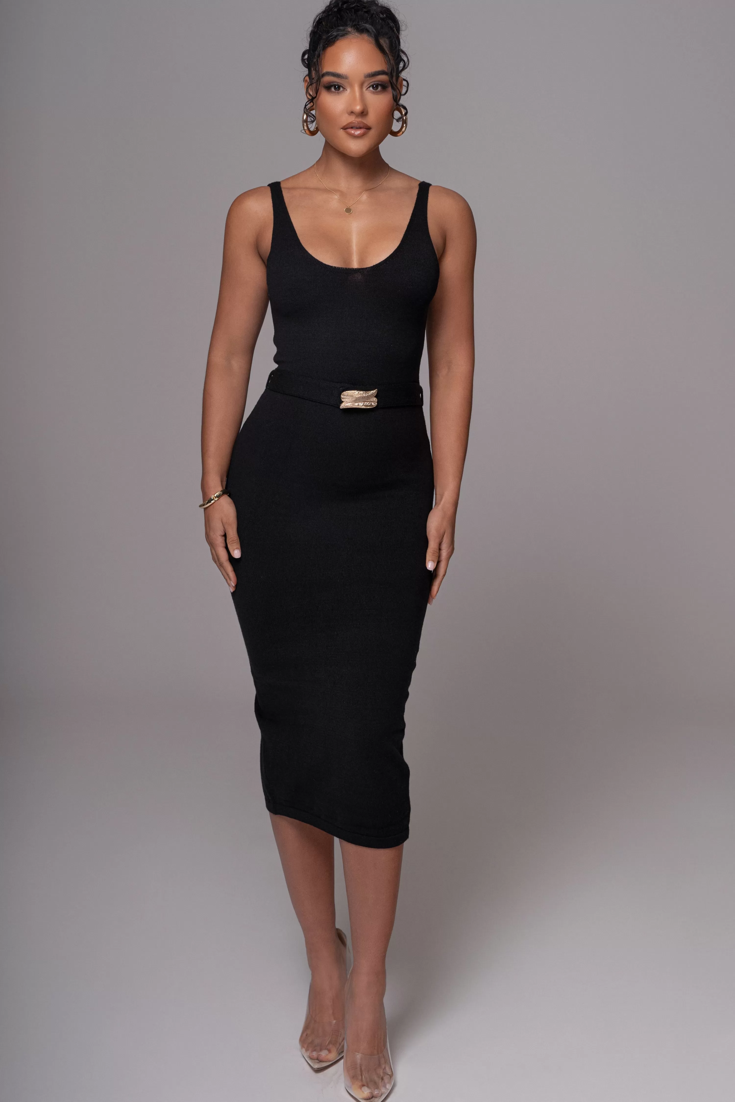 JLUXLABEL Black Belted Envy Midi Dress