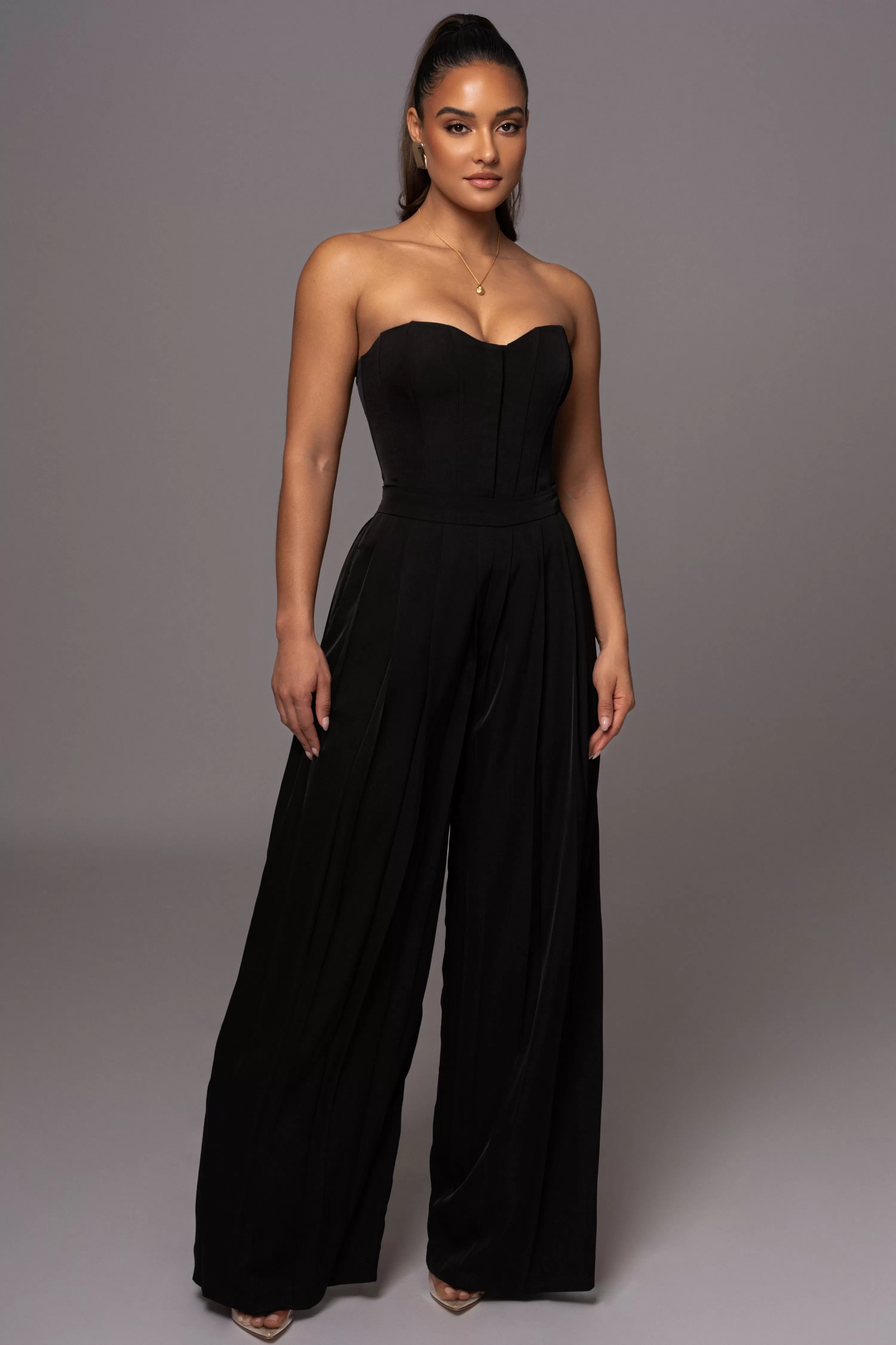 JLUXLABEL Black Clara Wide Leg Pleated Trousers