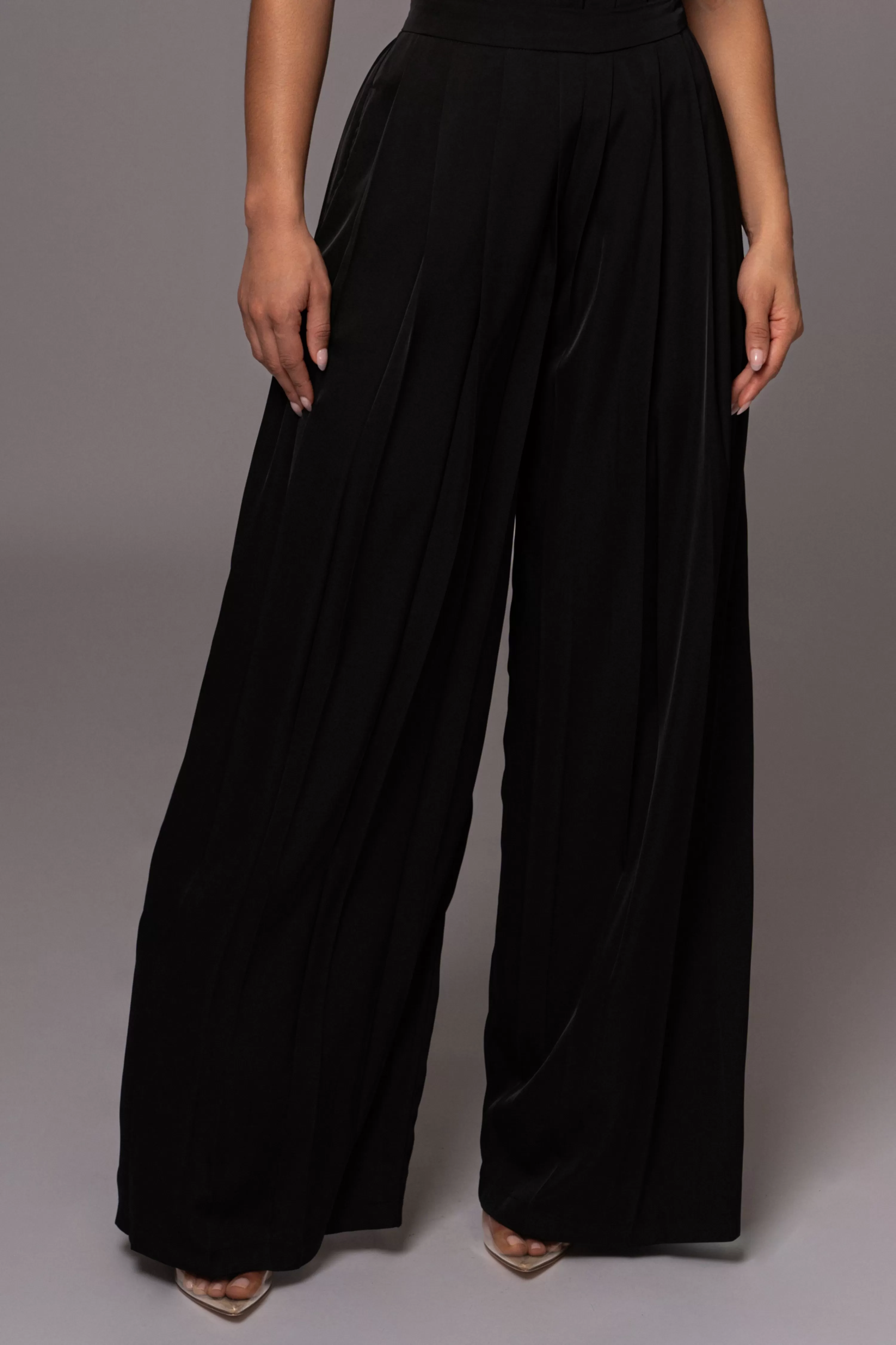 JLUXLABEL Black Clara Wide Leg Pleated Trousers