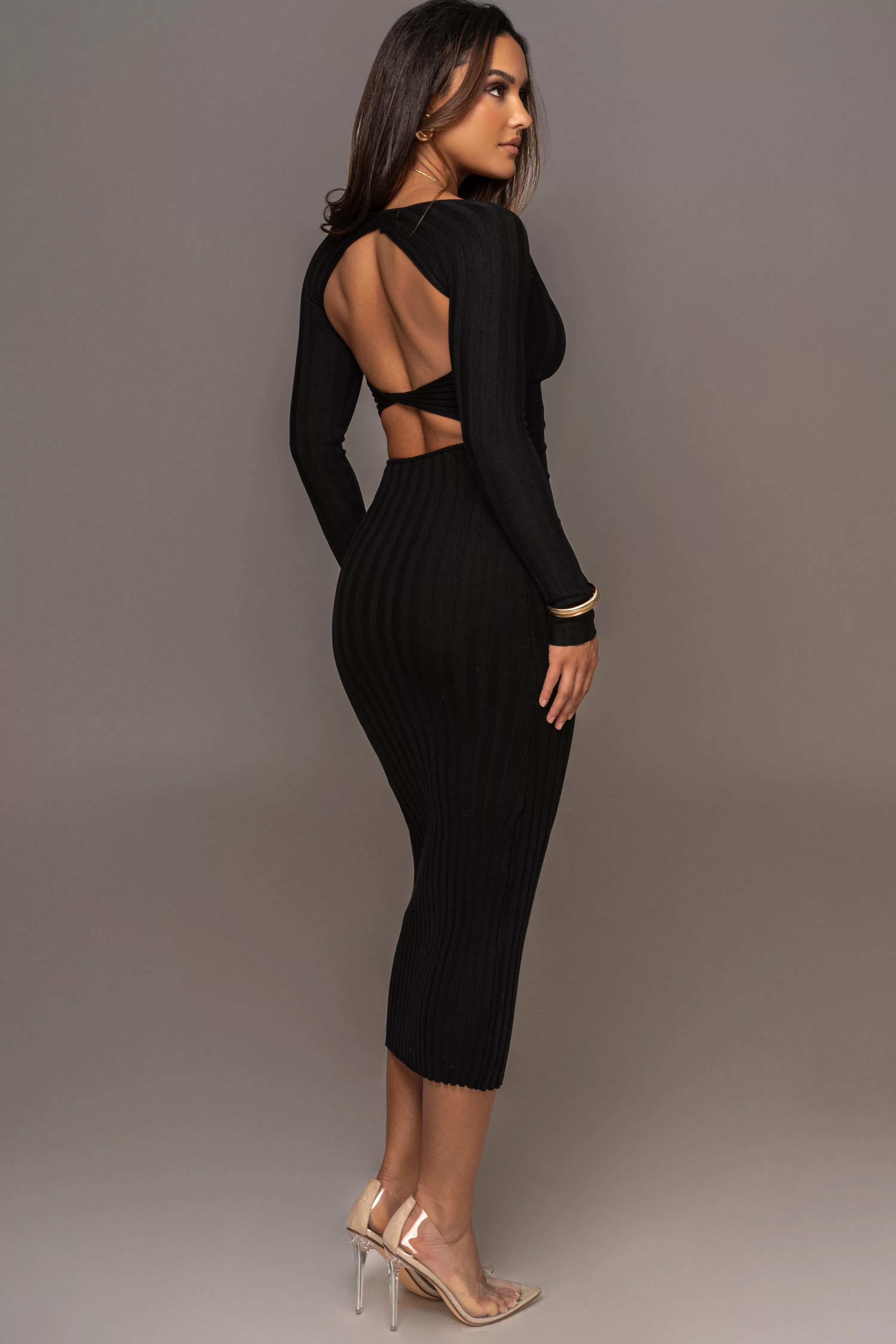 JLUXLABEL Black Danni Ribbed Maxi Dress