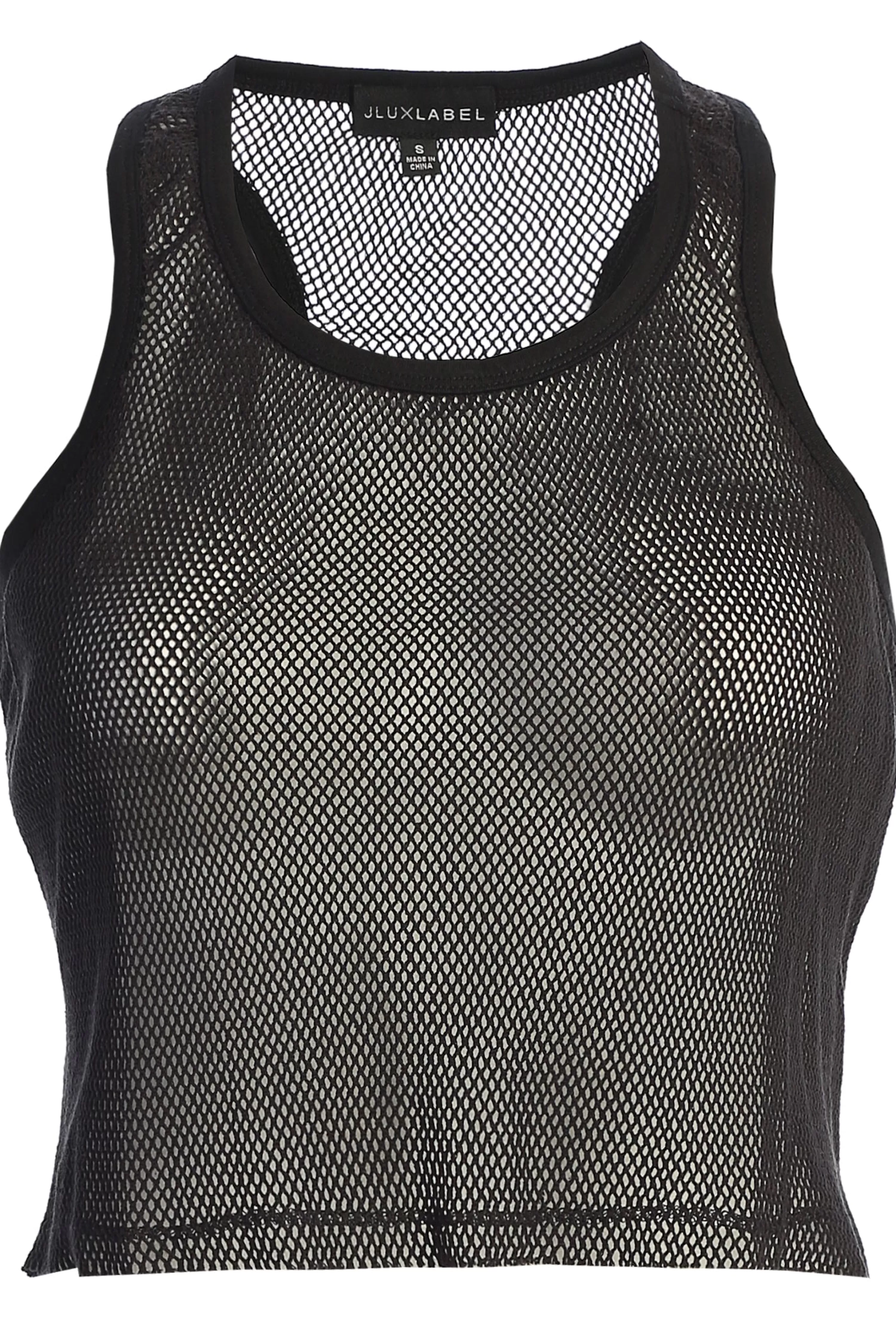 JLUXLABEL Black Fishnet Crop Tank