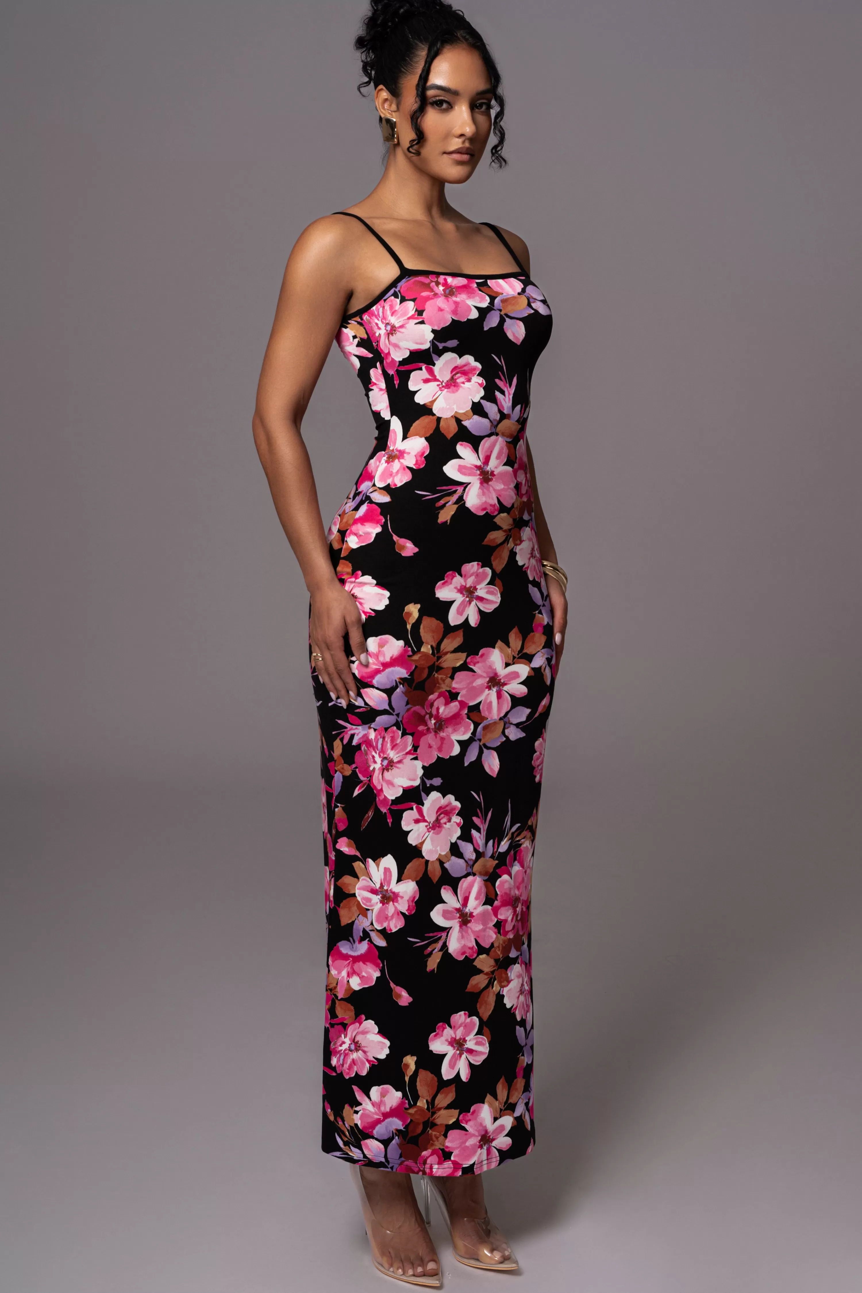 JLUXLABEL Black Floral Smooth Simplicity Maxi Dress