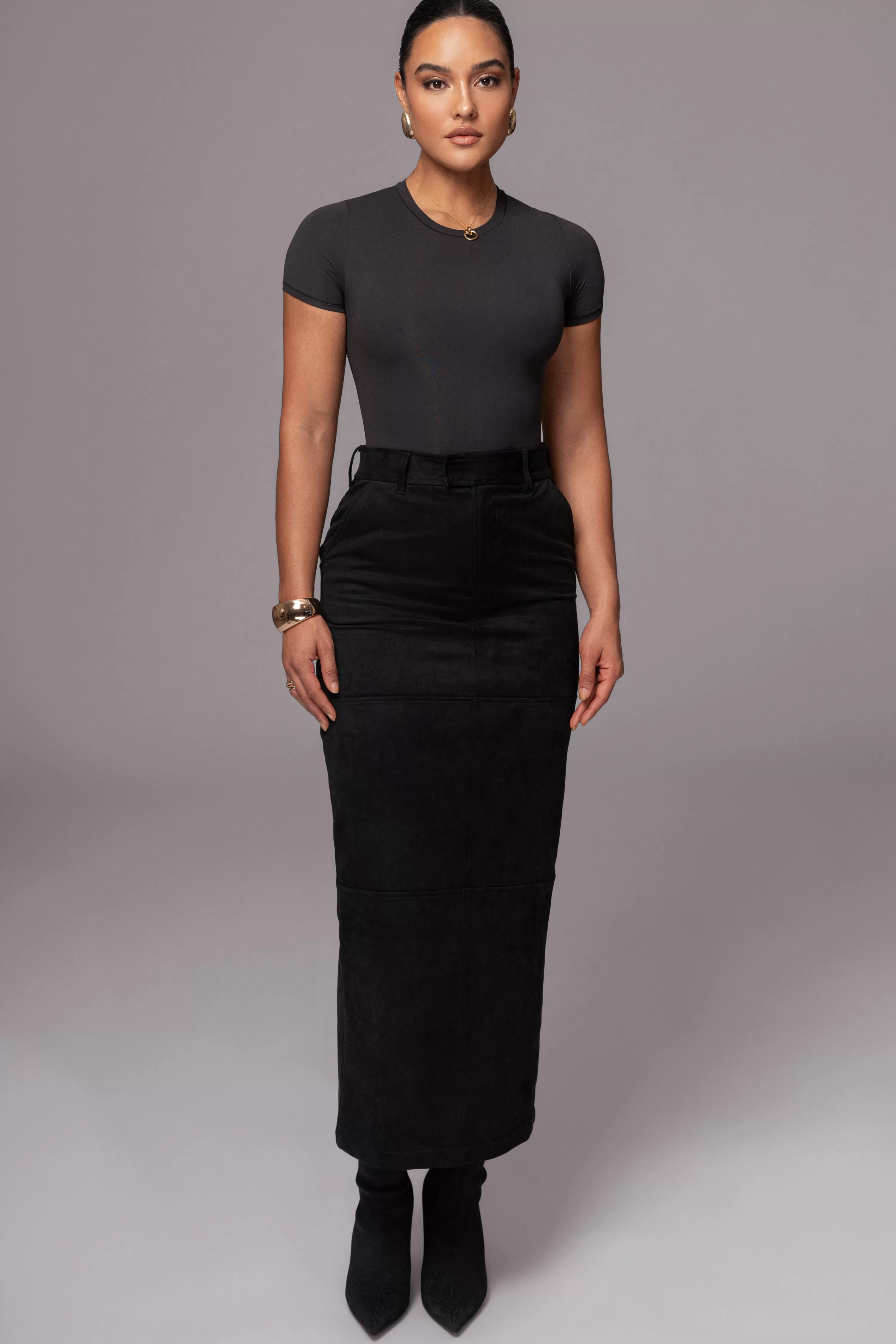 JLUXLABEL Black Joy Suede Maxi Skirt