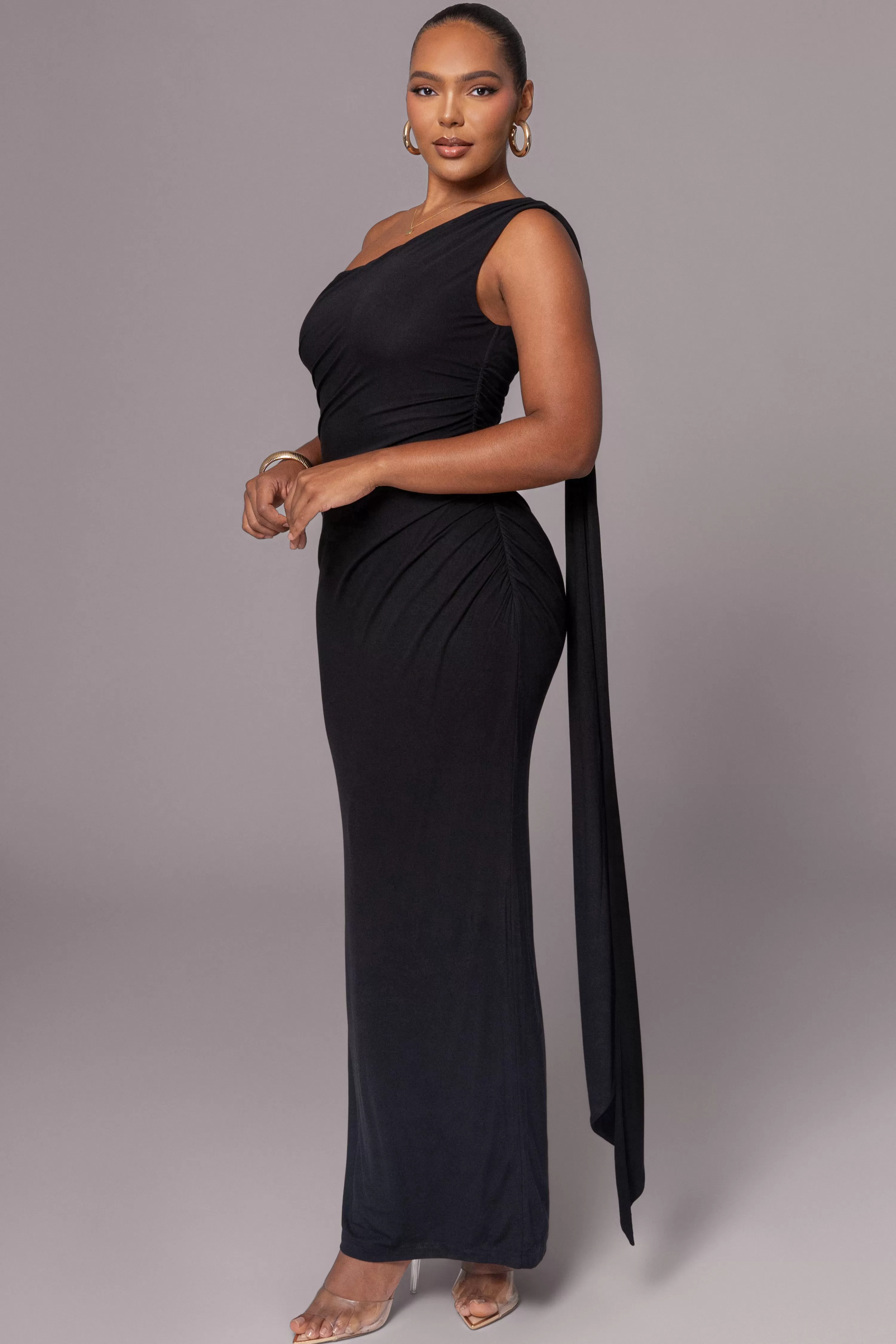 JLUXLABEL Black Kianna Drape Maxi Dress