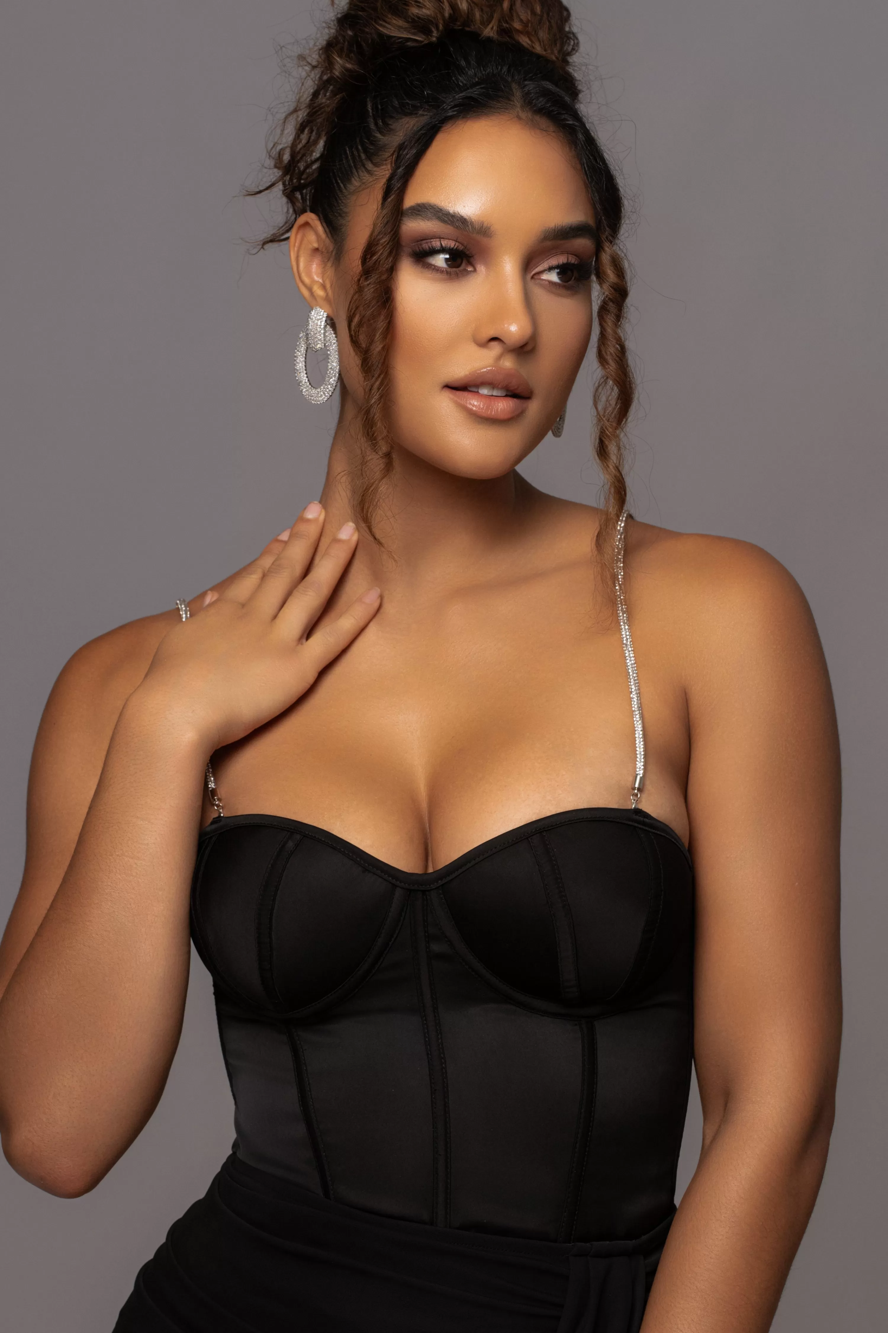 JLUXLABEL Black Leo Matte Satin Bustier