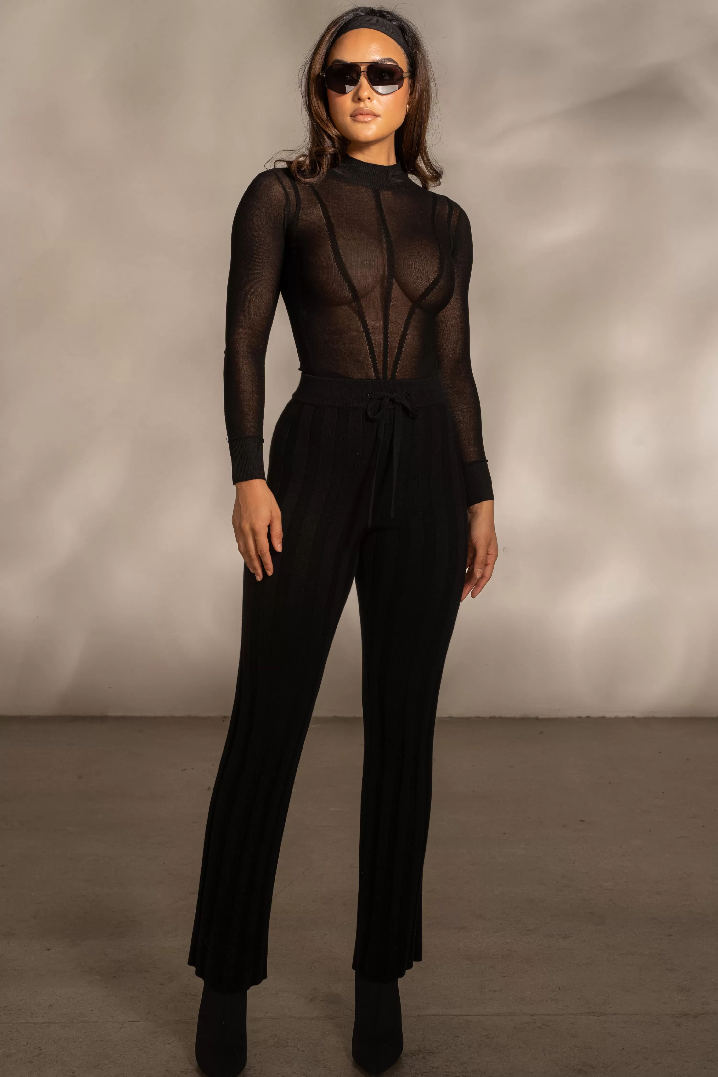 JLUXLABEL Black Lori Sheer Knit Bodysuit