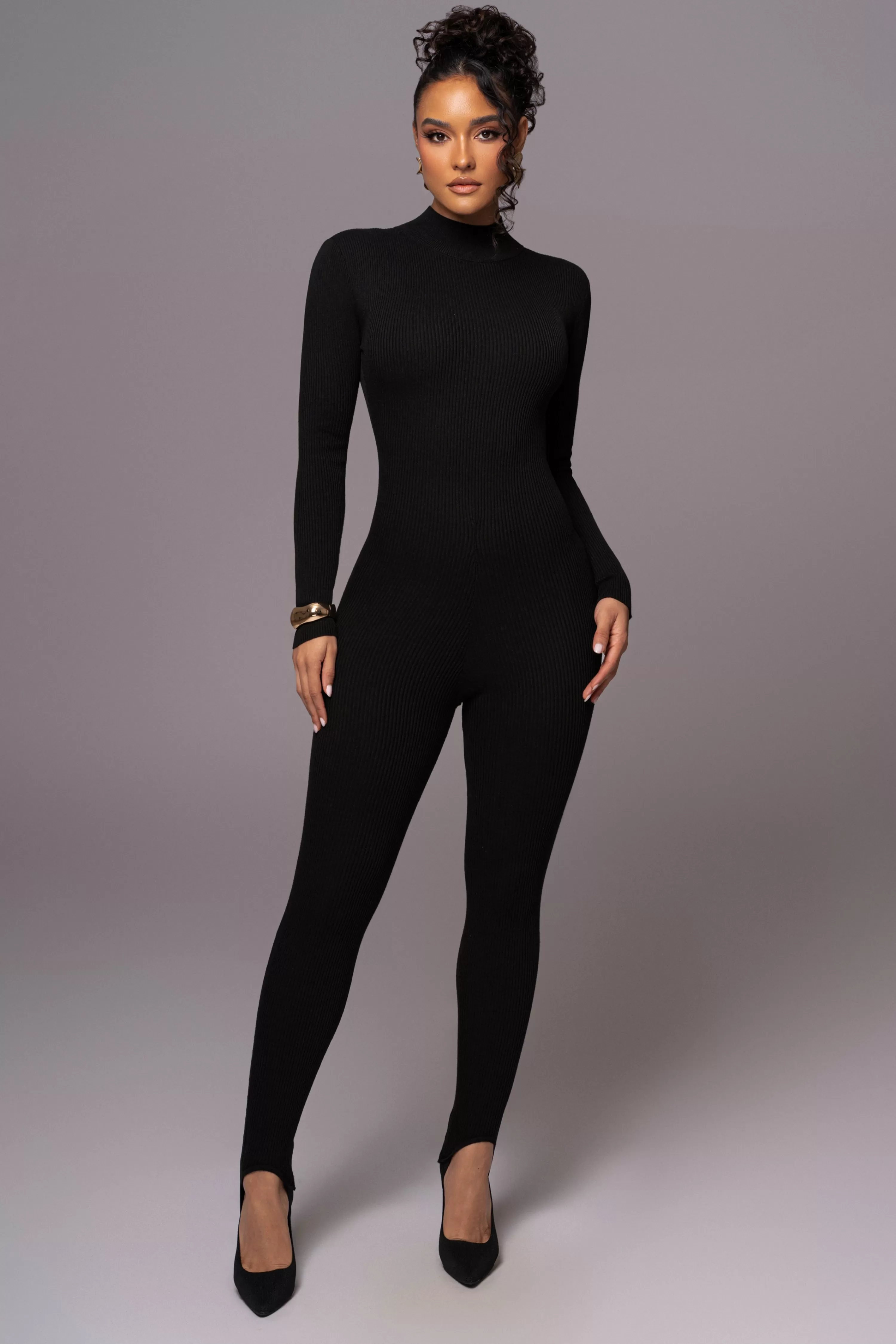 JLUXLABEL Black Minna Mock Neck Jumpsuit