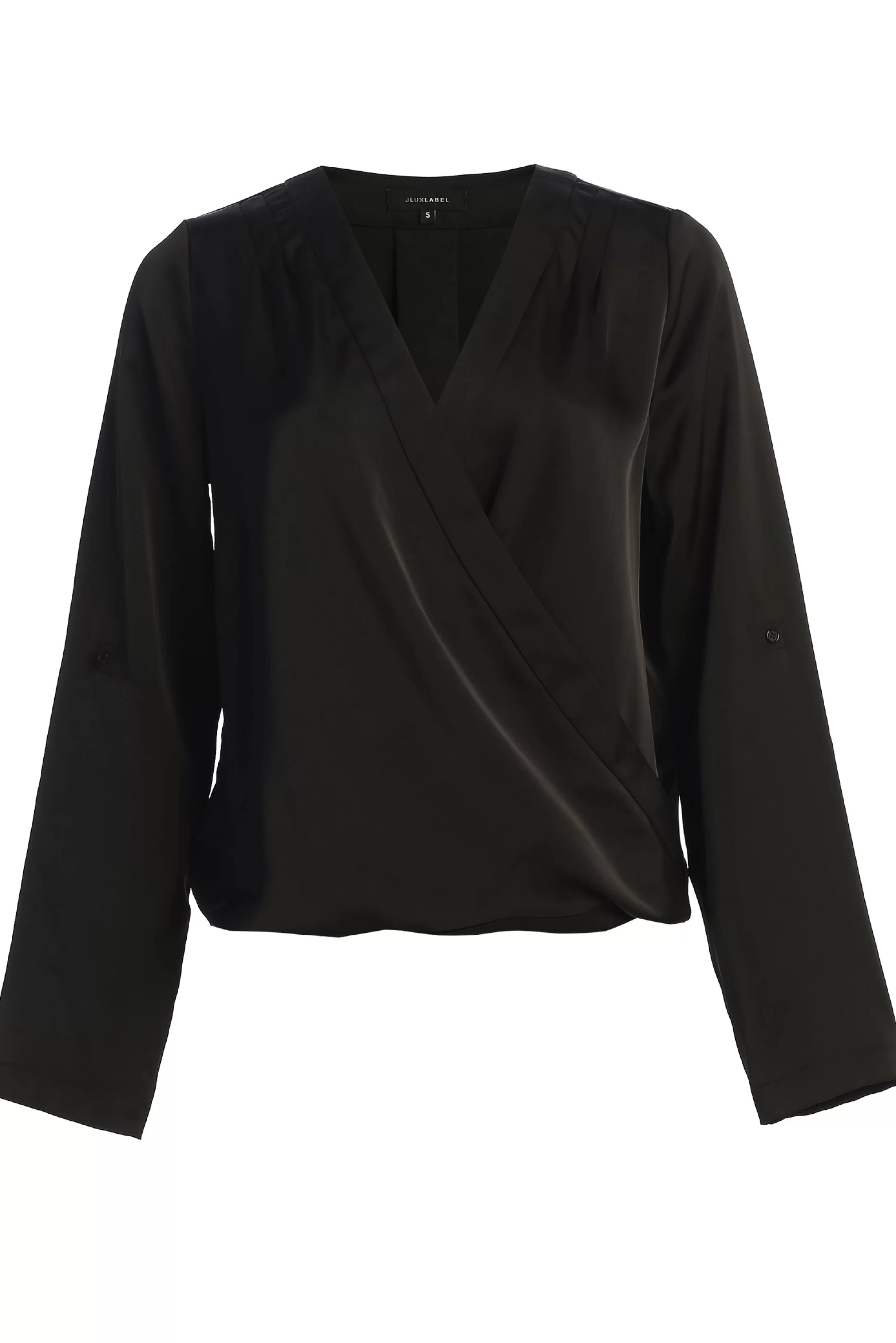 JLUXLABEL Black Satin Draped Top