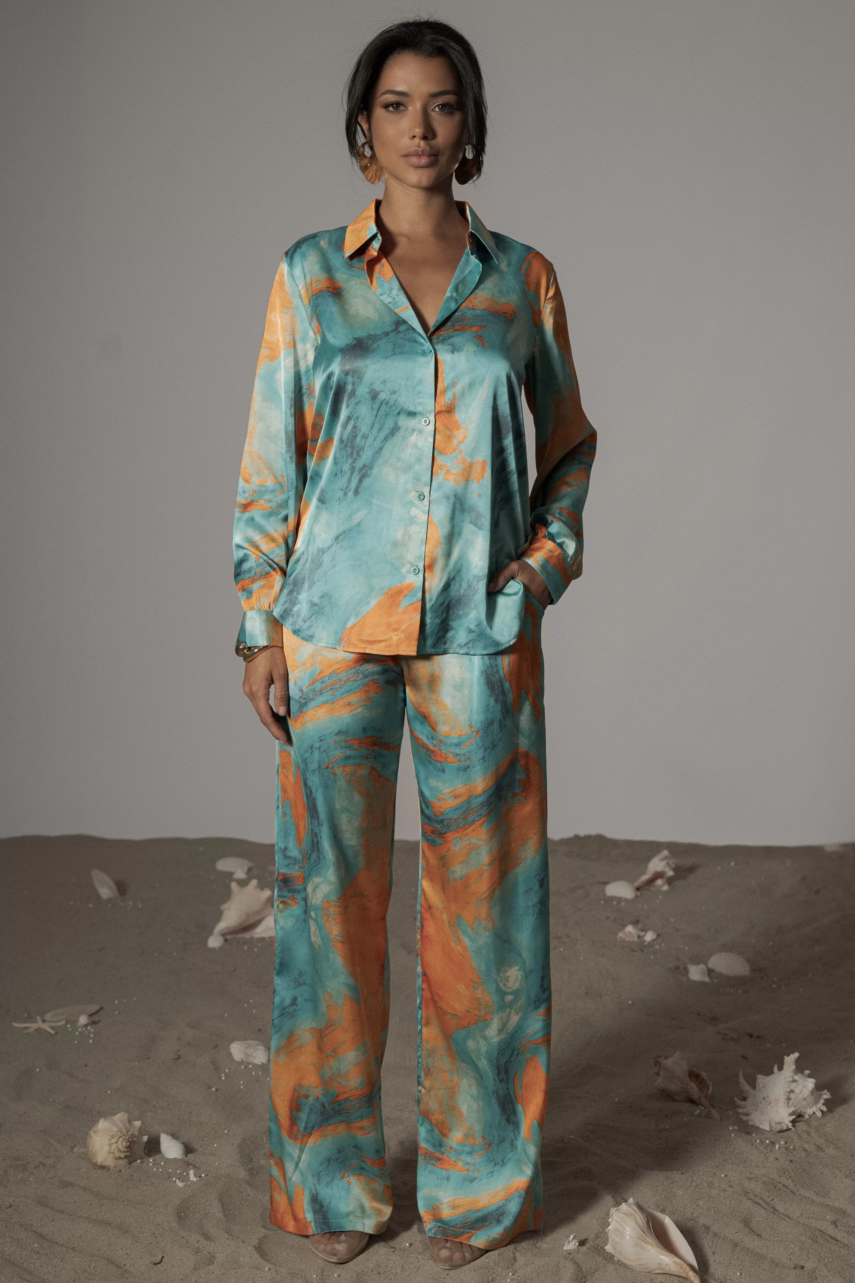 JLUXLABEL Blue  Hidden Gems Satin Pant Set