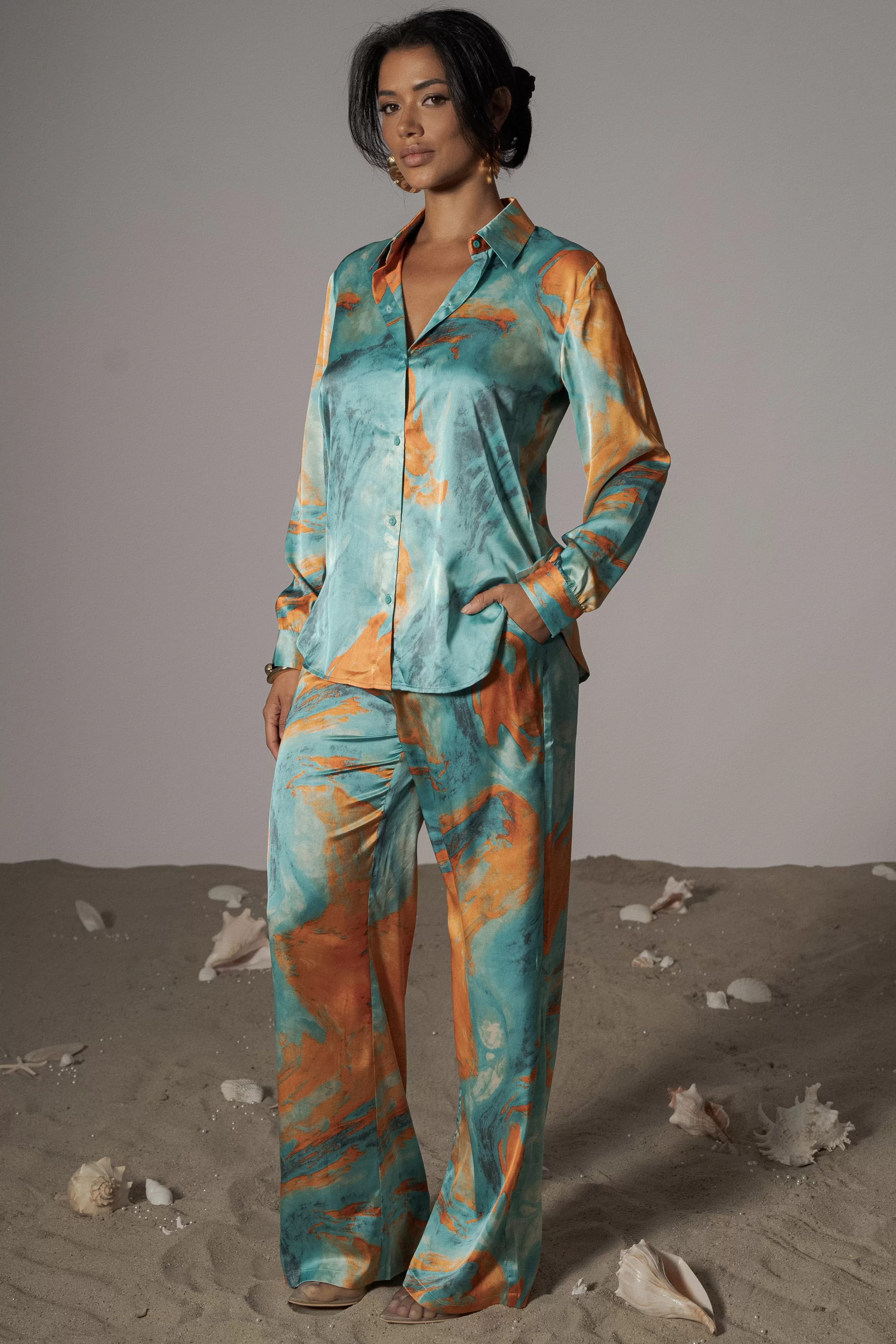 JLUXLABEL Blue  Hidden Gems Satin Pant Set