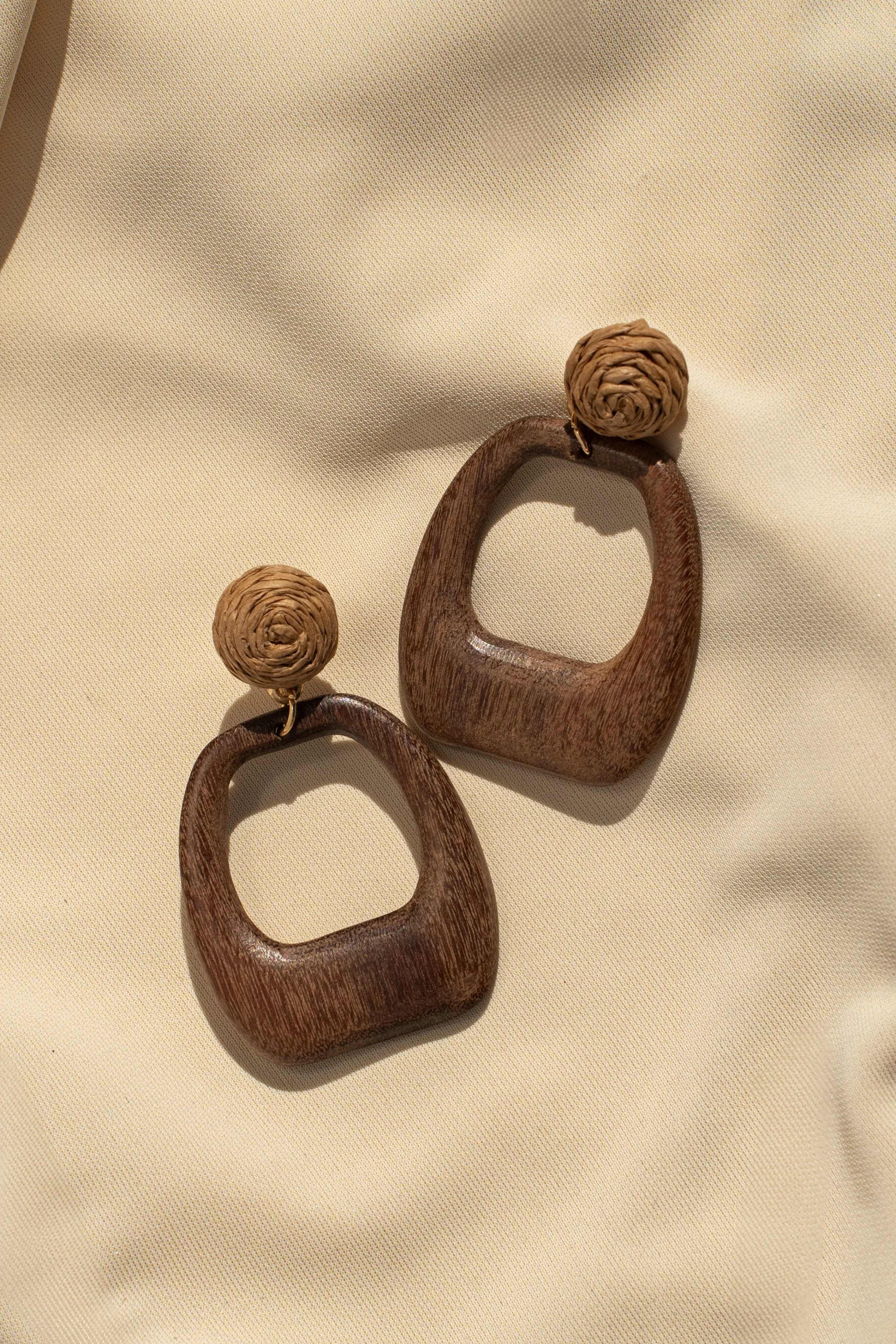 JLUXLABEL Brown Cove Wooden Earrings