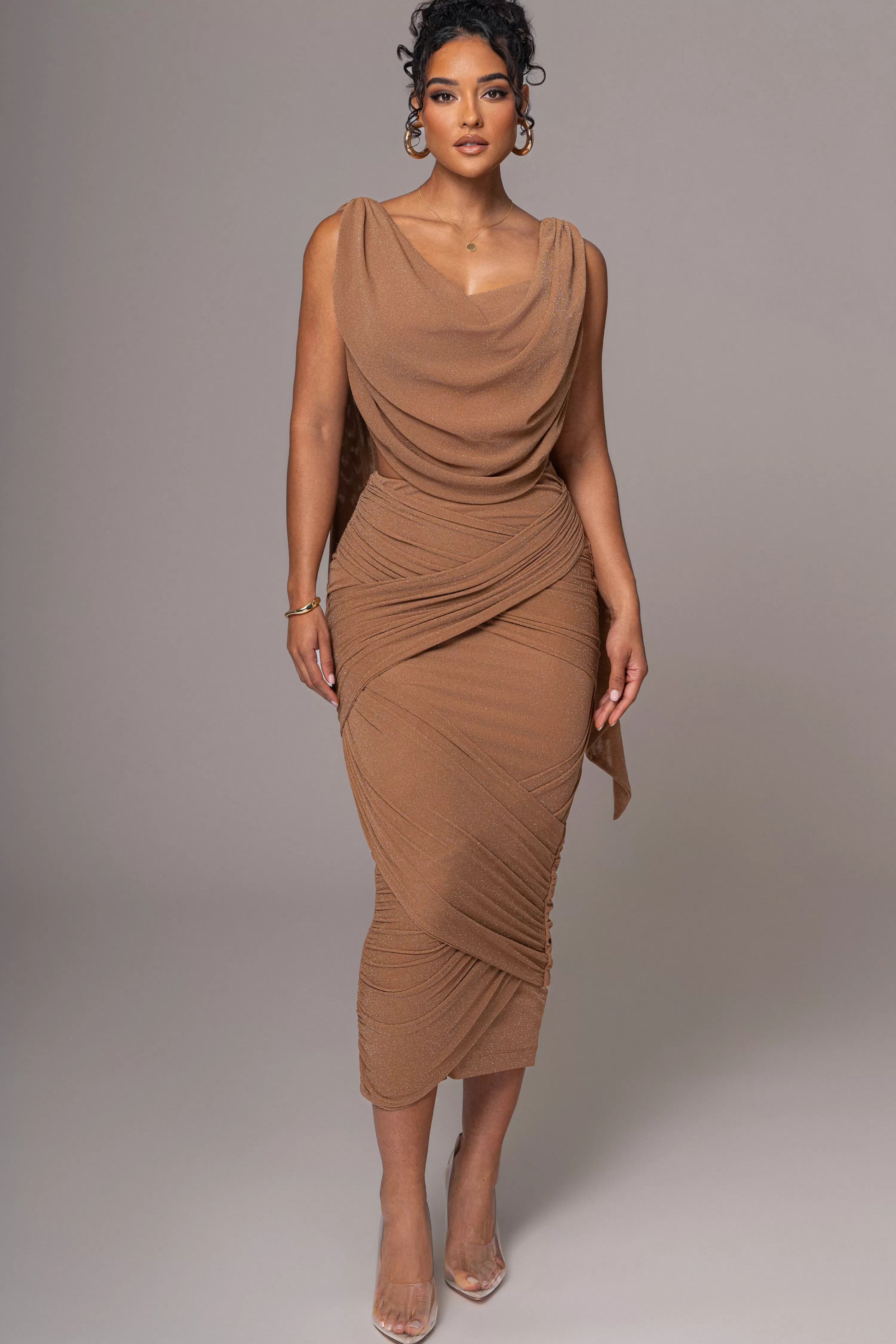 JLUXLABEL Brown Divine Drape Skirt Set