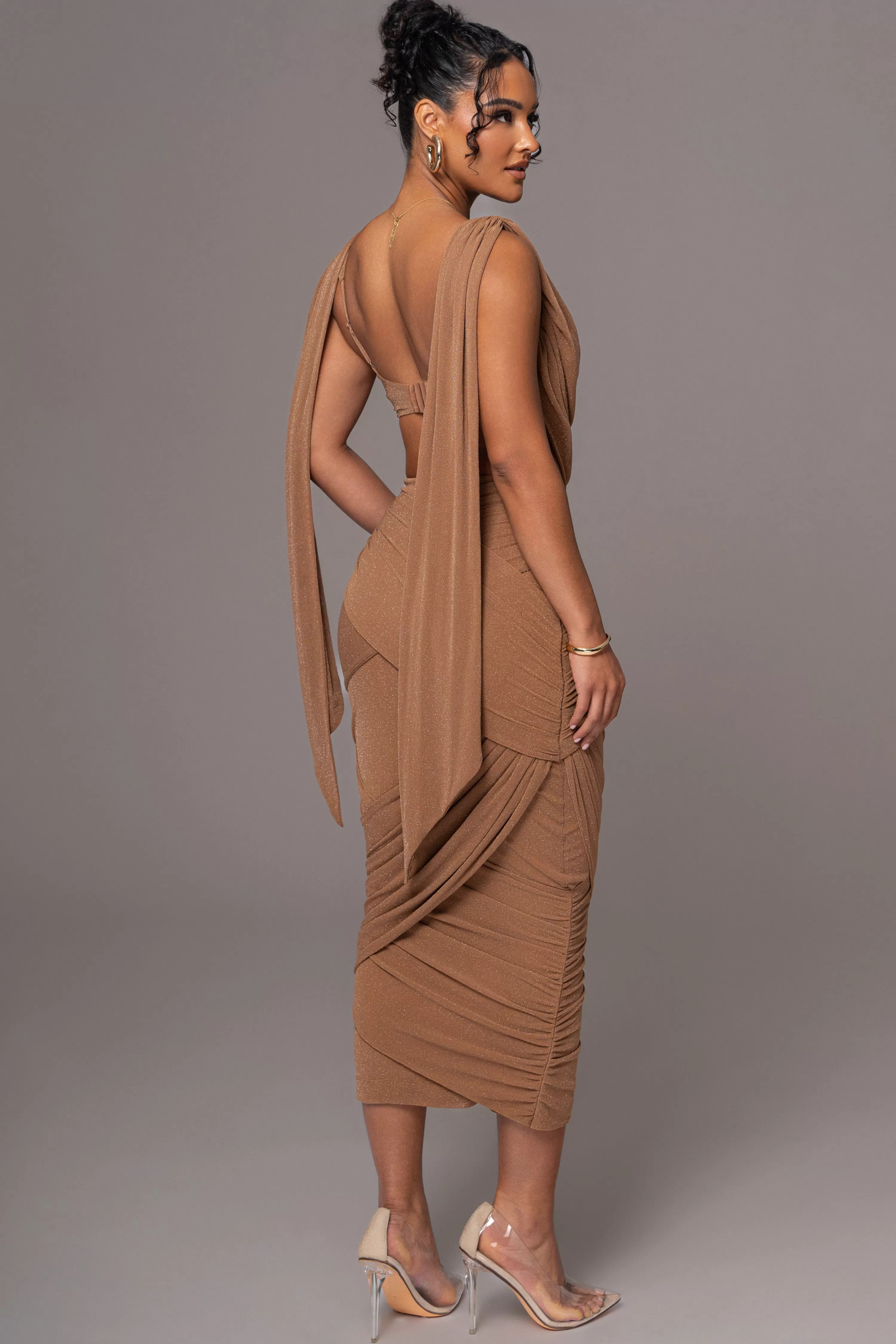 JLUXLABEL Brown Divine Drape Skirt Set