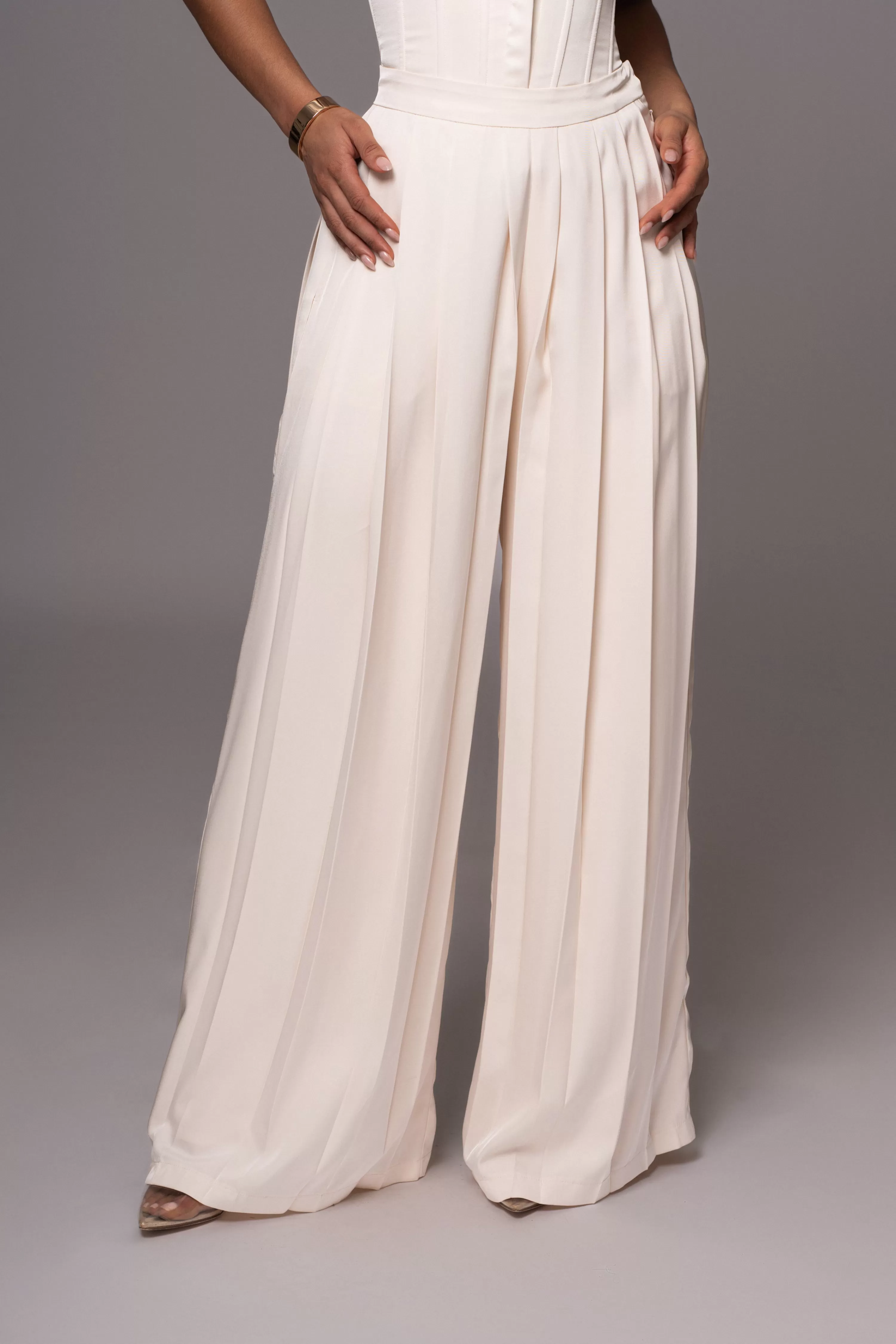 JLUXLABEL Buttercream Clara Wide Leg Pleated Trousers