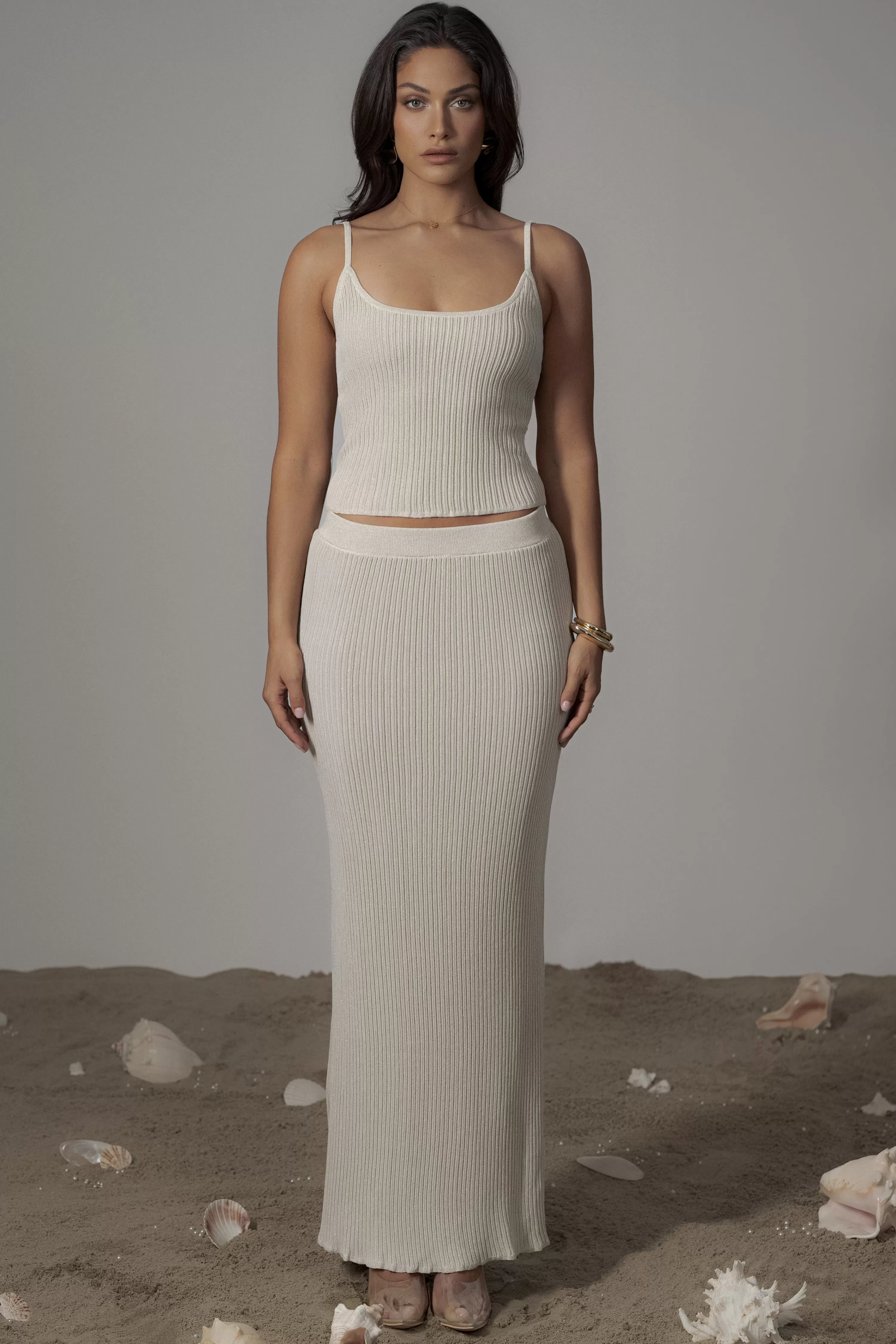 JLUXLABEL Champagne Serena Ribbed Skirt Set