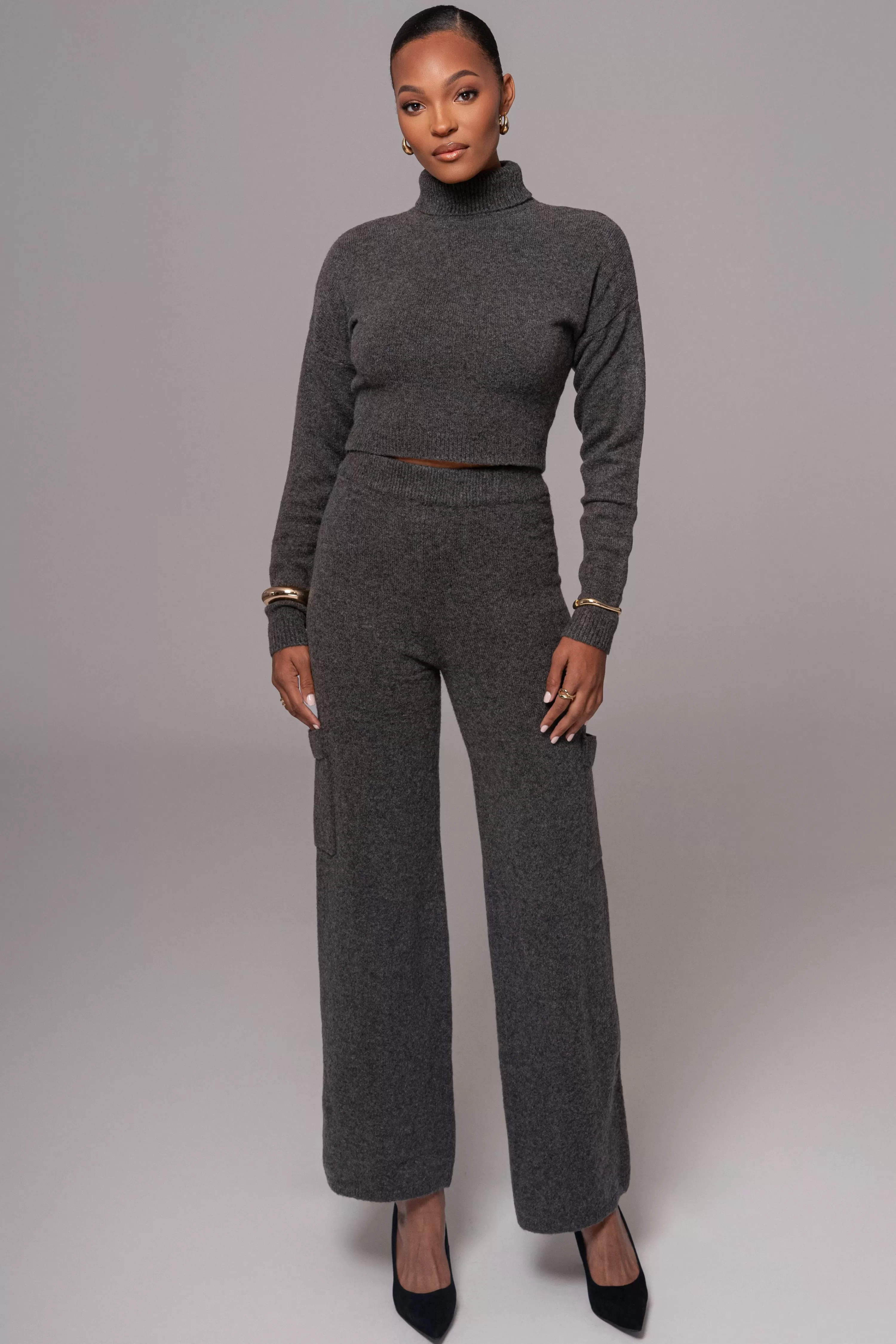 JLUXLABEL Charcoal Chelsey Knit Pant Set