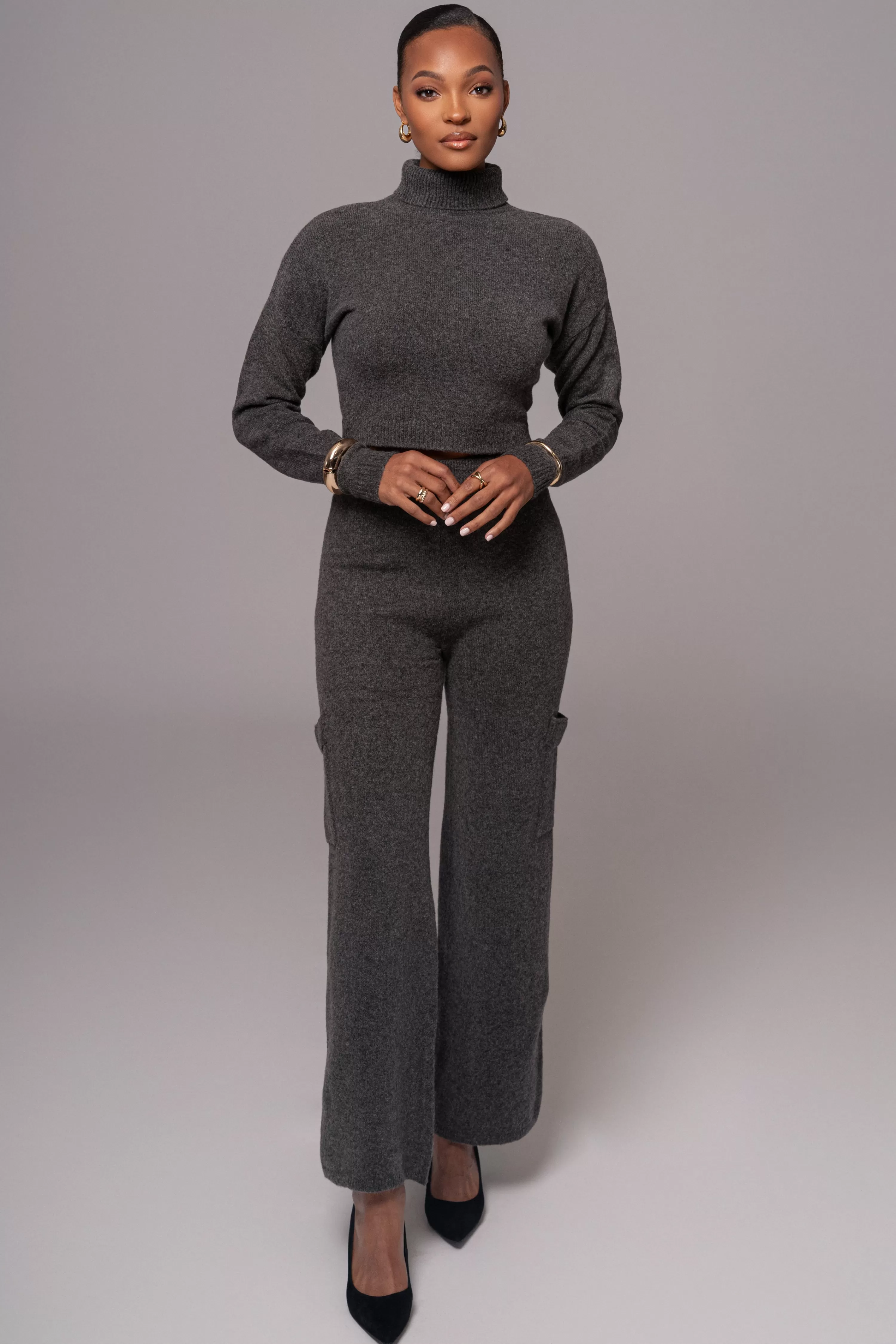 JLUXLABEL Charcoal Chelsey Knit Pant Set