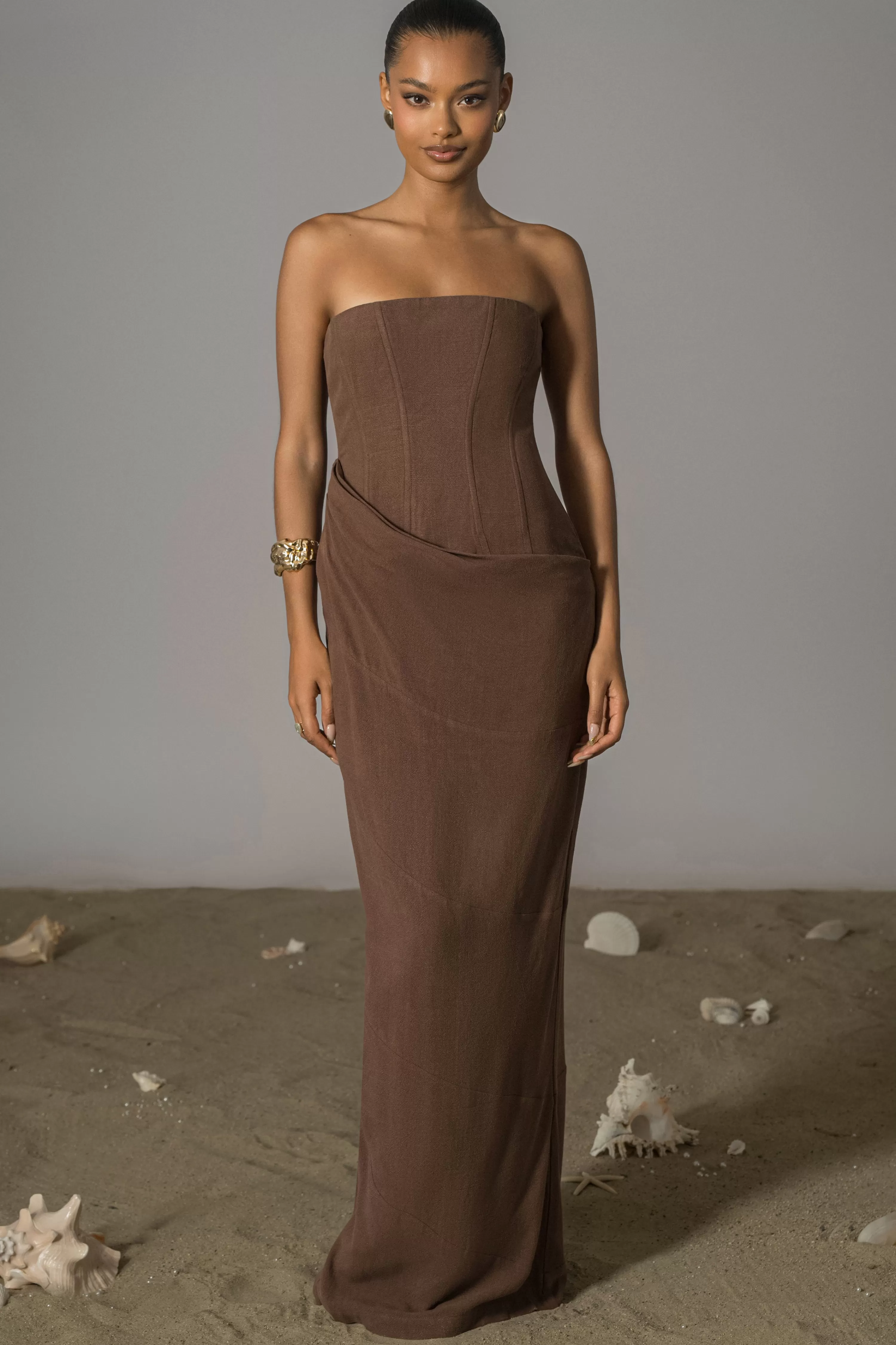 JLUXLABEL Chocolate Journey Linen Maxi Dress