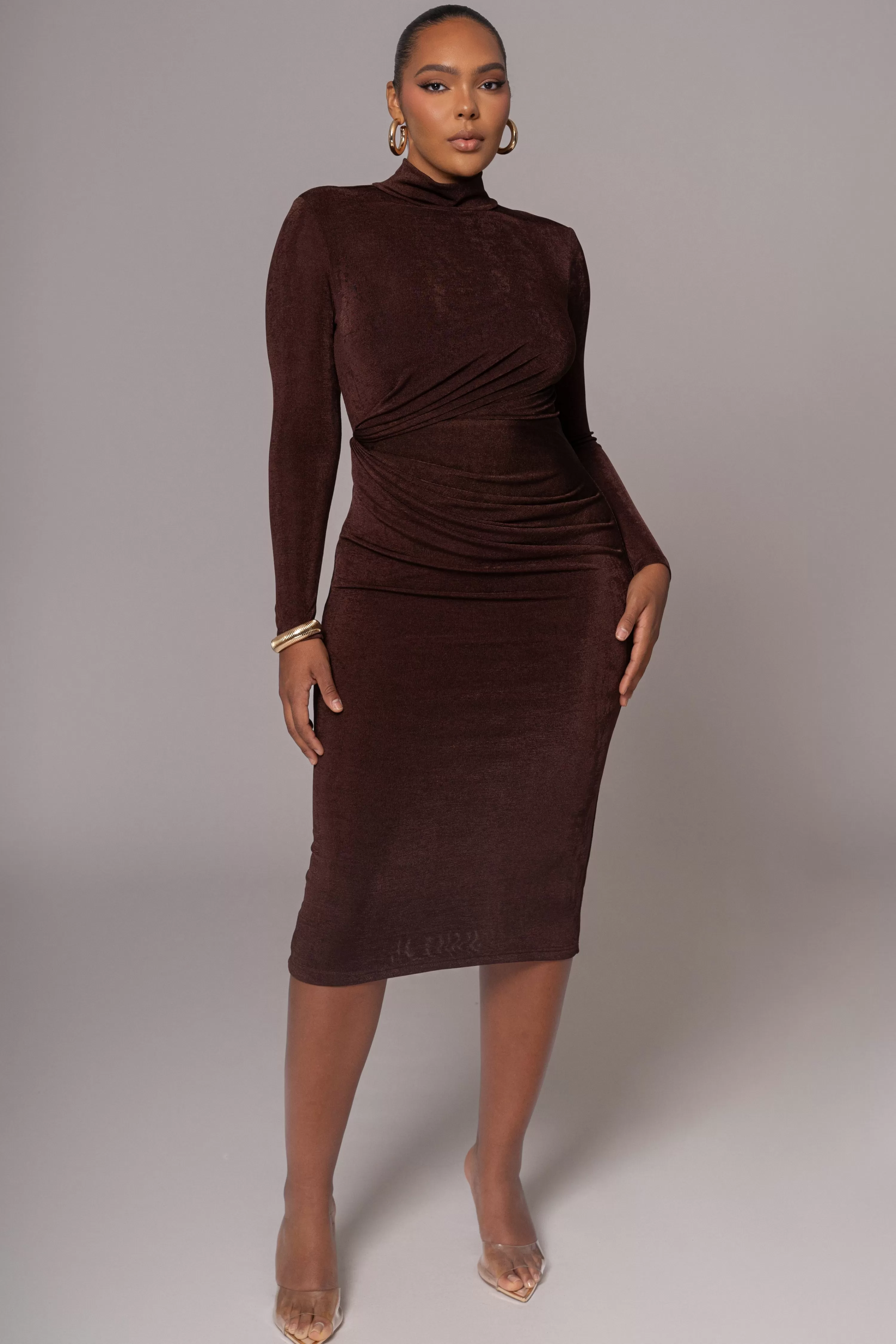 JLUXLABEL Chocolate Kara Mock Neck Dress