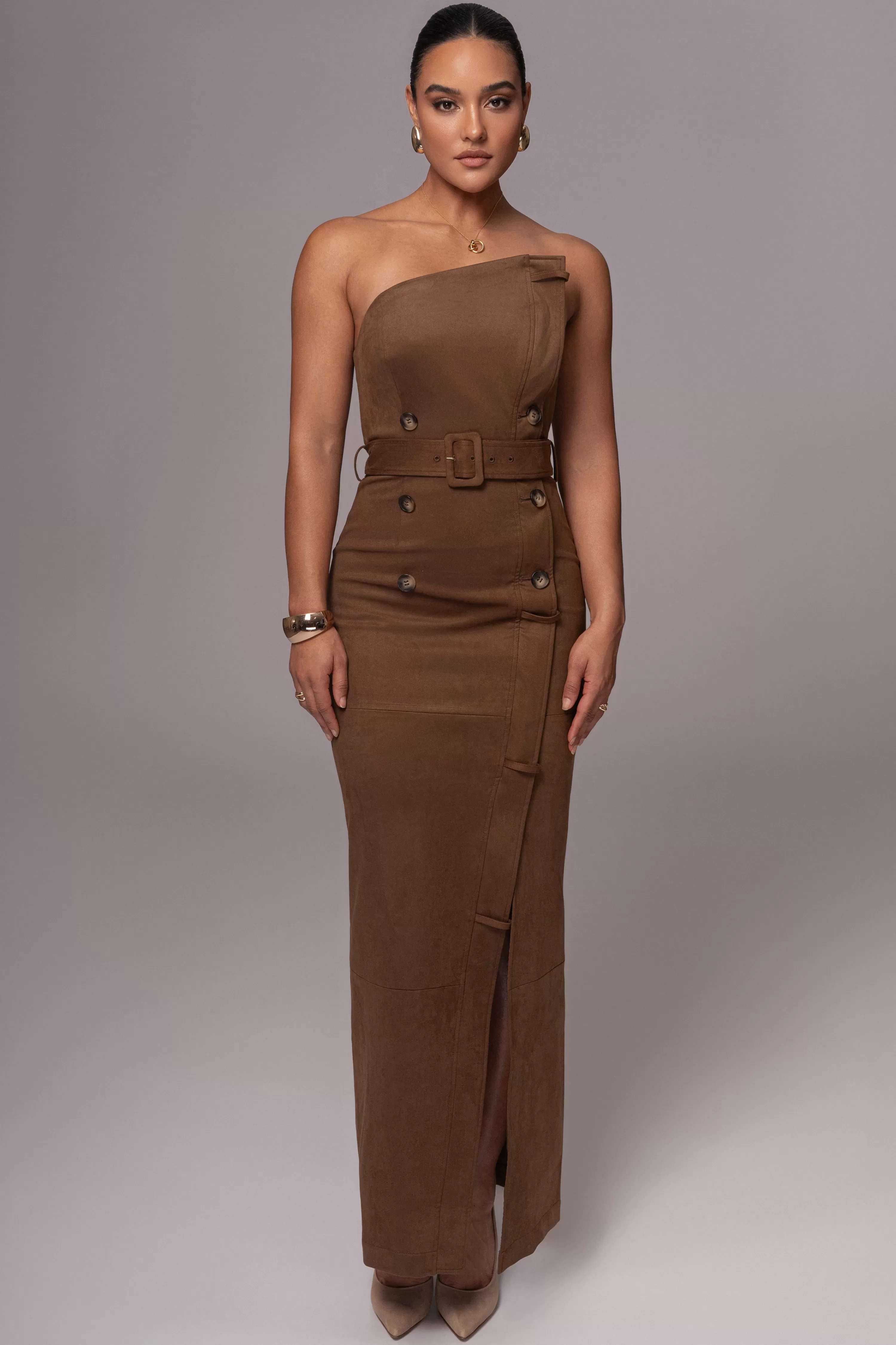 JLUXLABEL Chocolate Xena Suede Maxi Dress