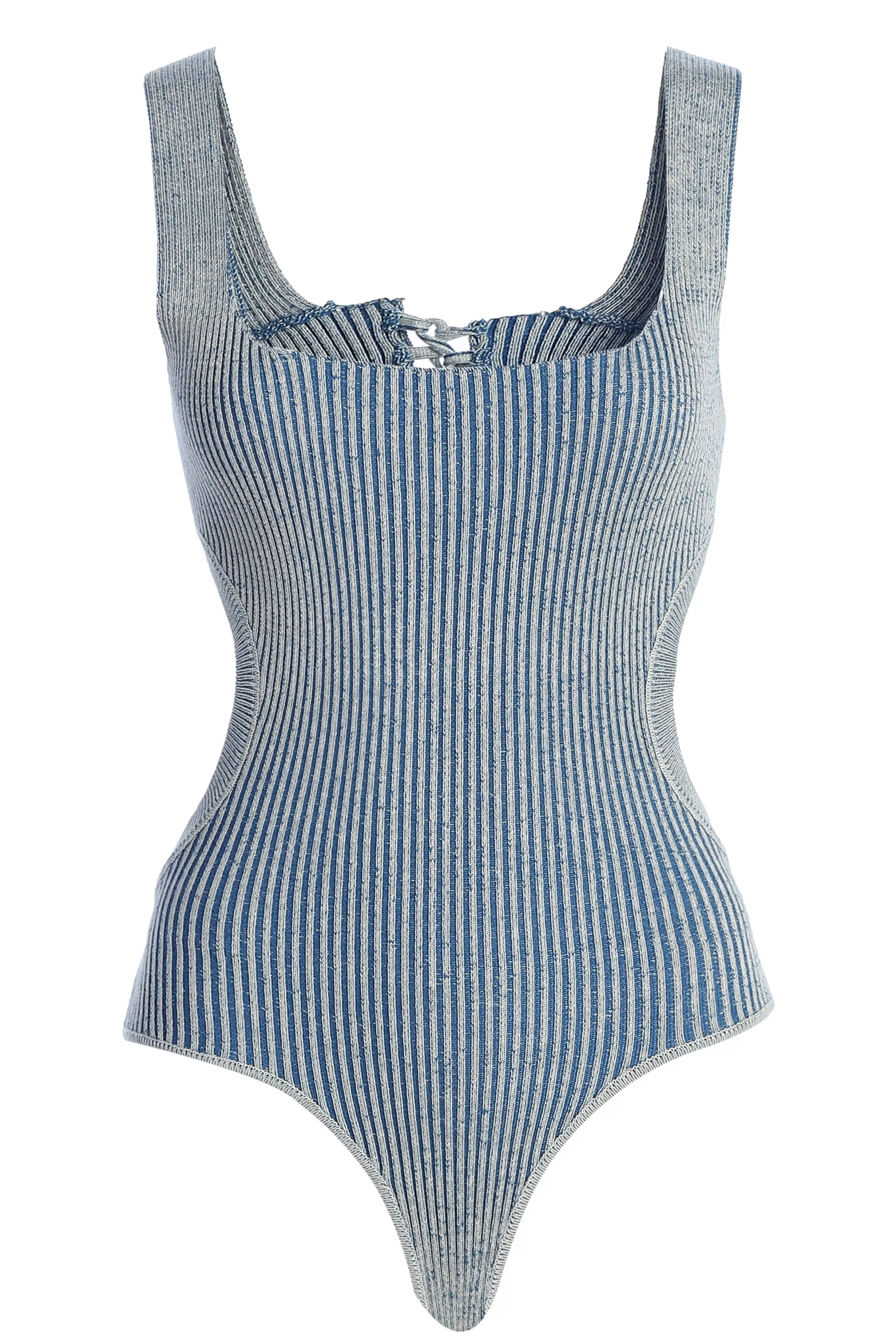 JLUXLABEL Denim/White Deana Ribbed Bodysuit