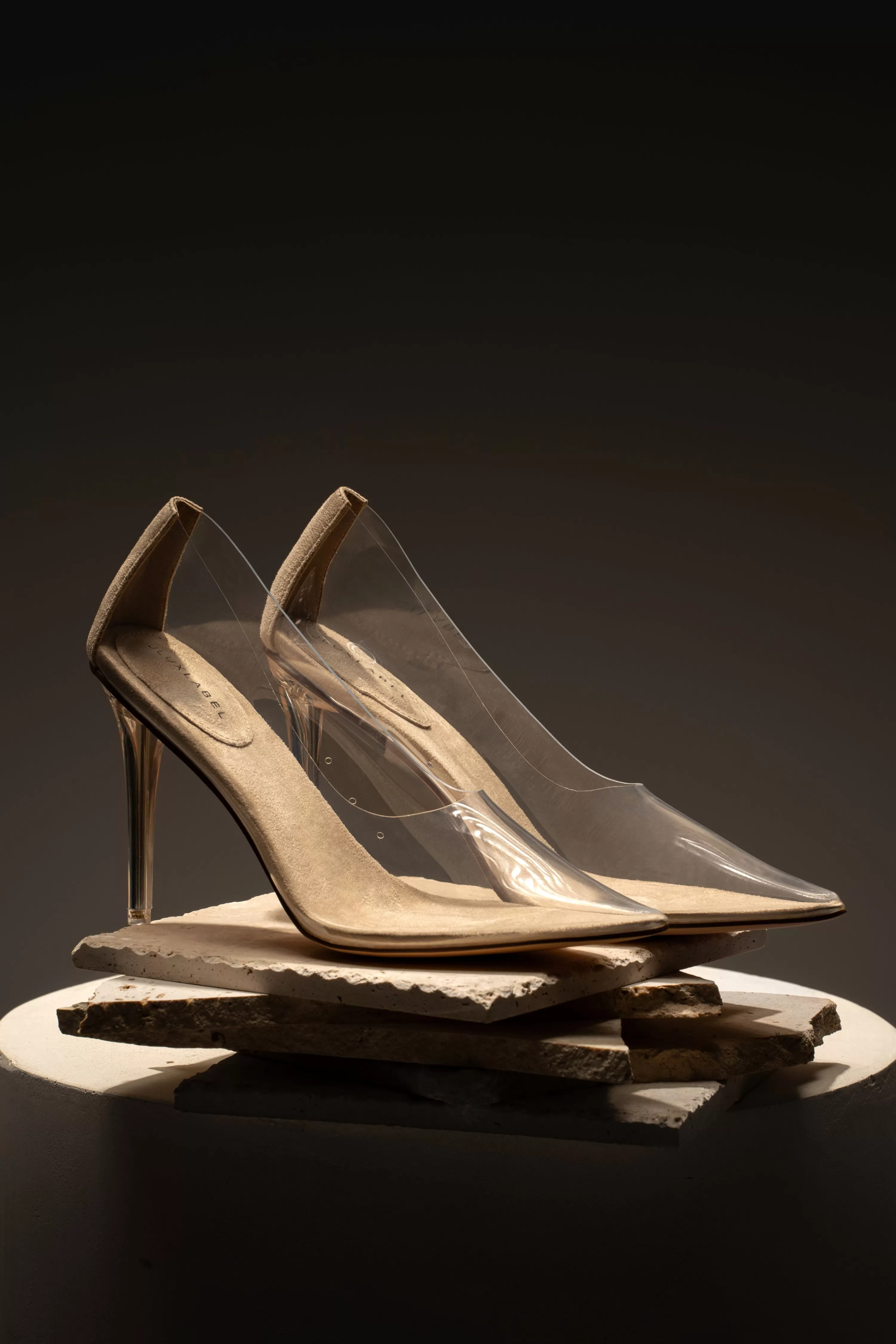 JLUXLABEL Glass Doll Clear Pumps