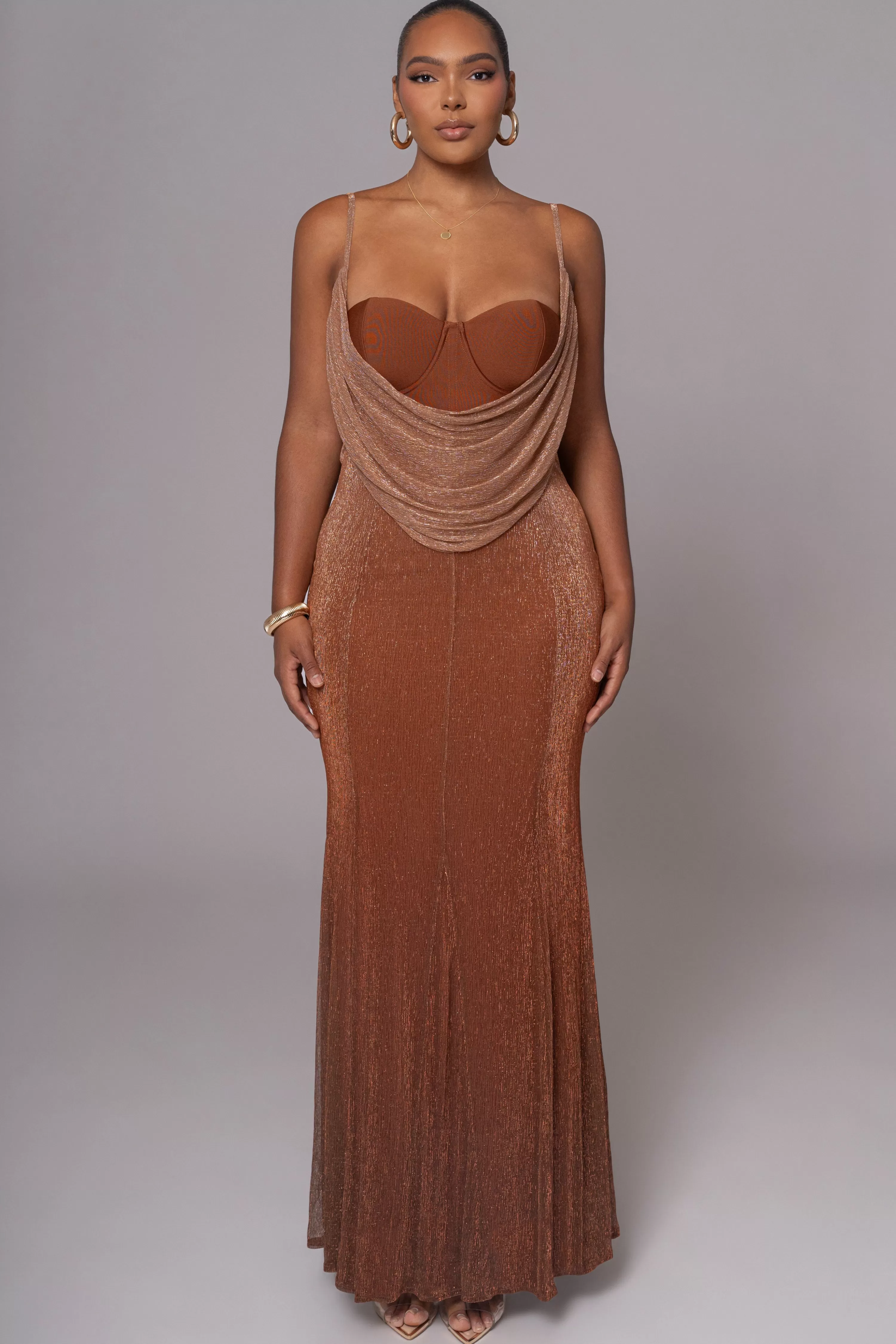 JLUXLABEL Gold Shimmery Nights Maxi Dress