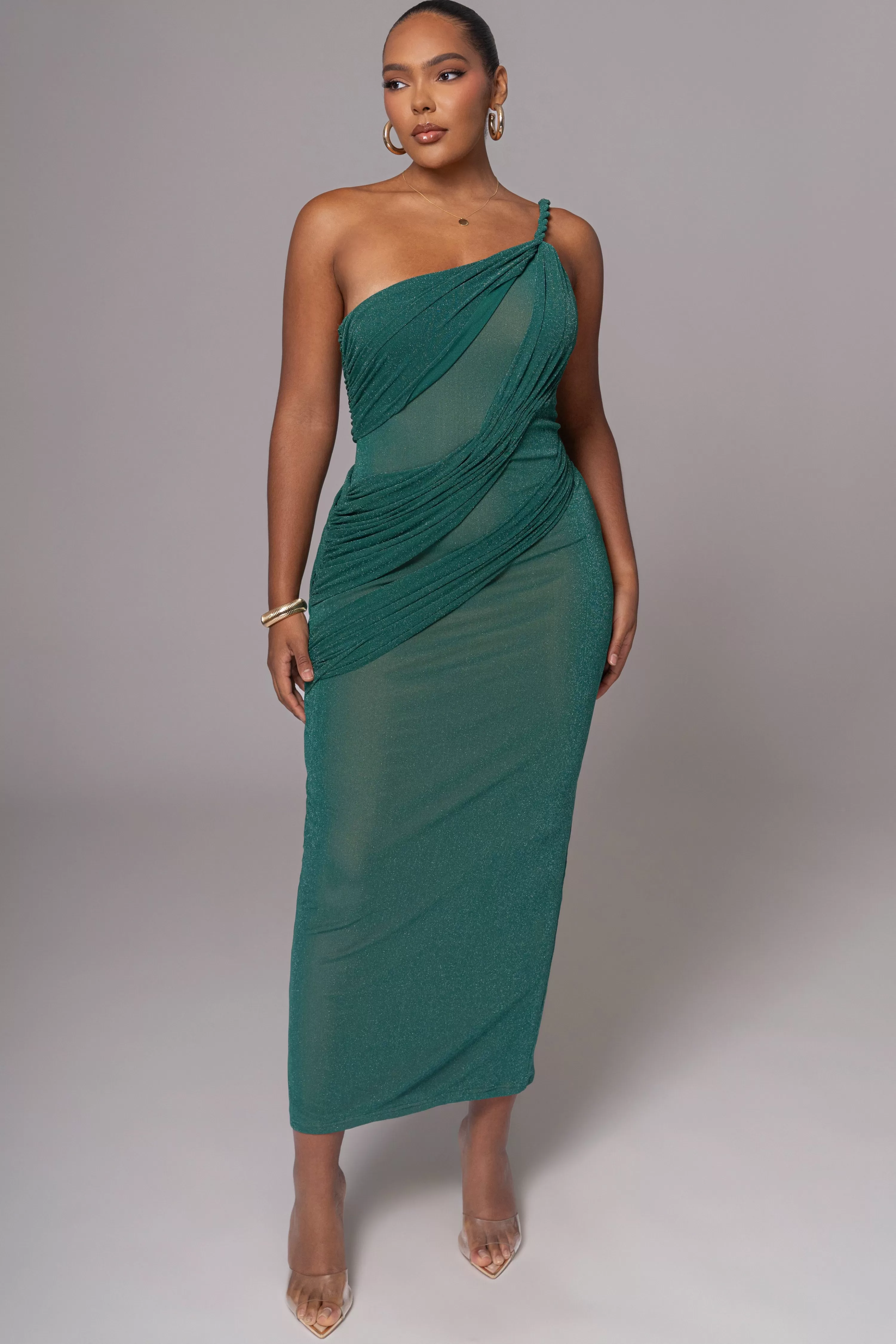 JLUXLABEL Green Alari One Shoulder Maxi Dress