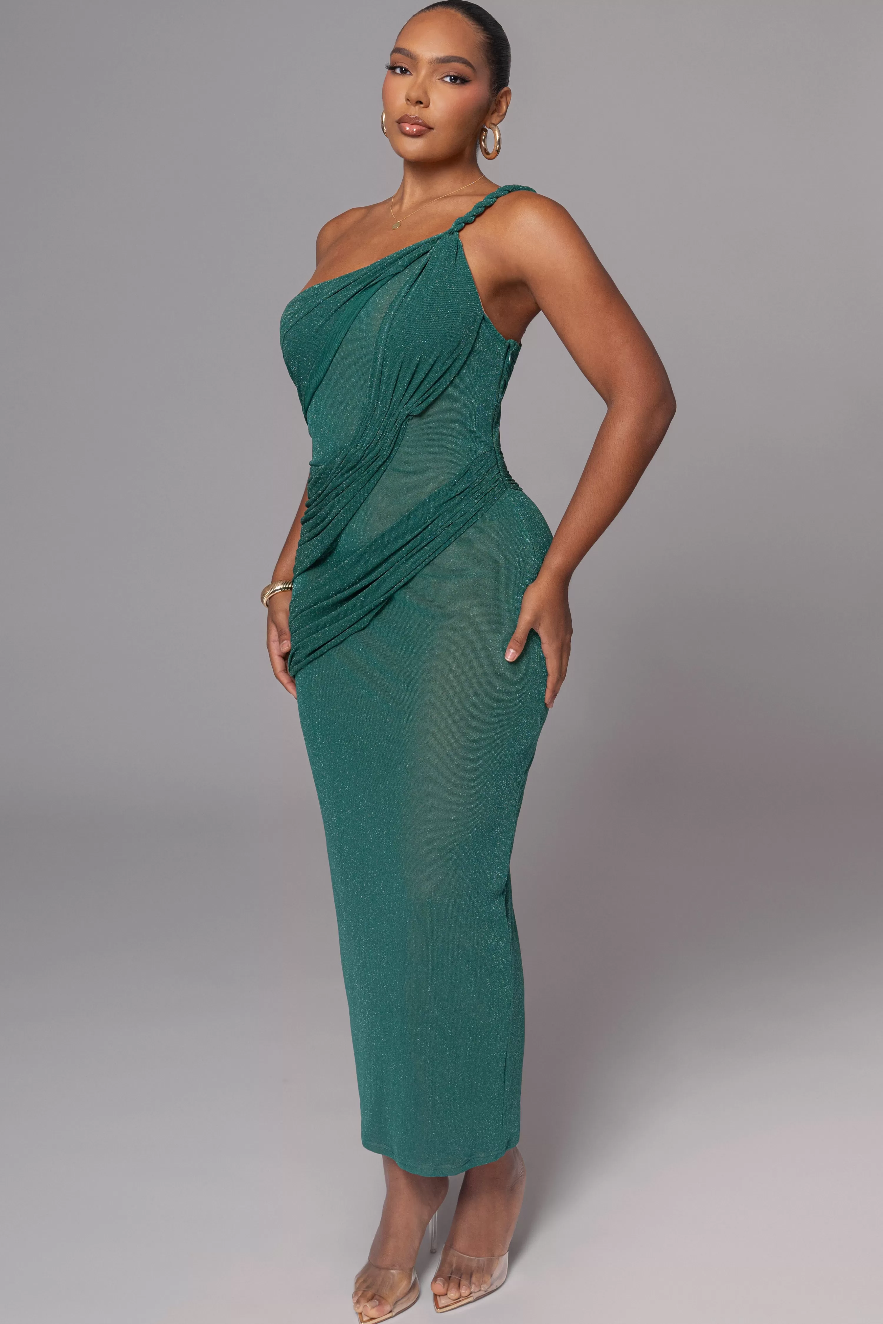 JLUXLABEL Green Alari One Shoulder Maxi Dress