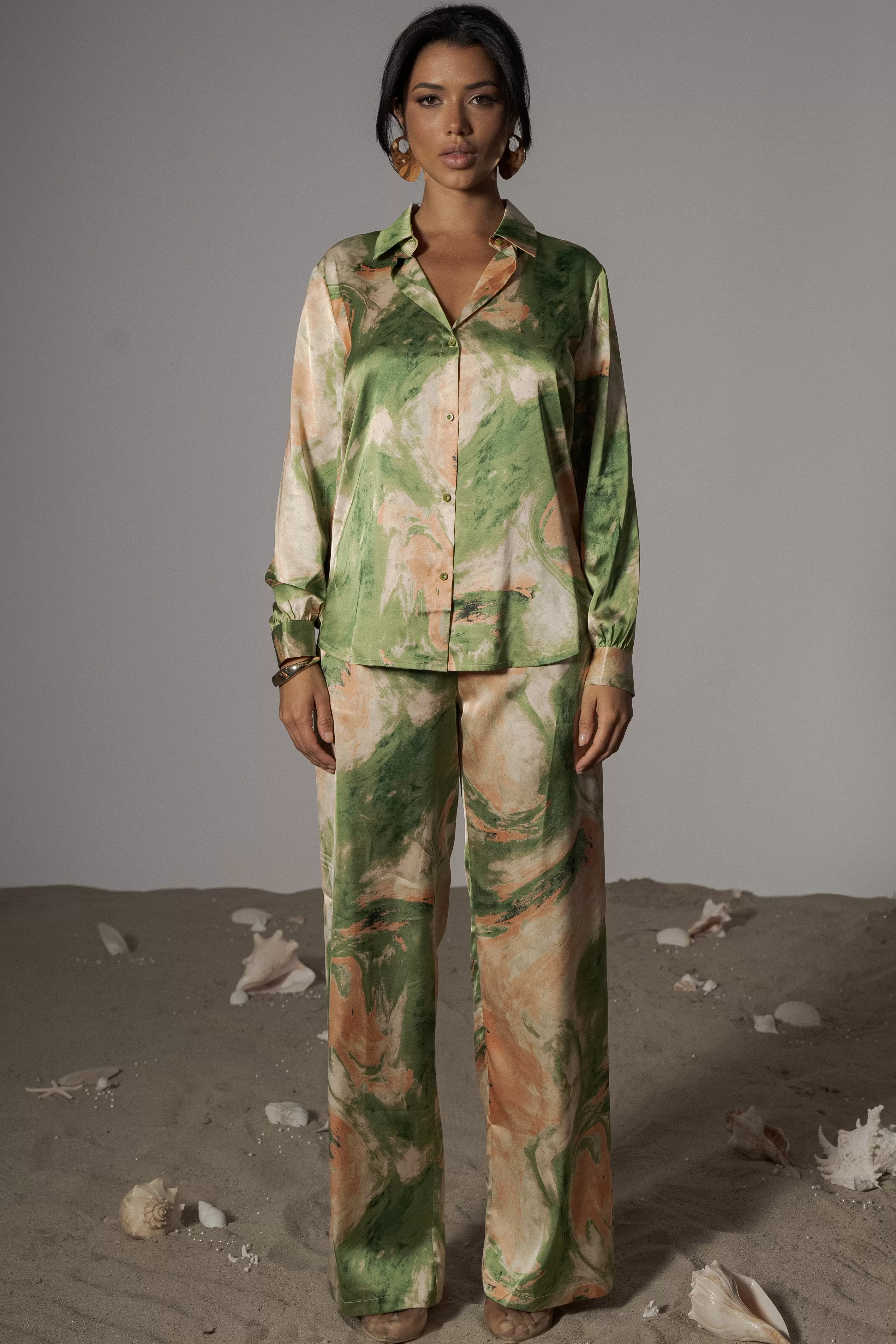 JLUXLABEL Green Hidden Gems Satin Pant Set