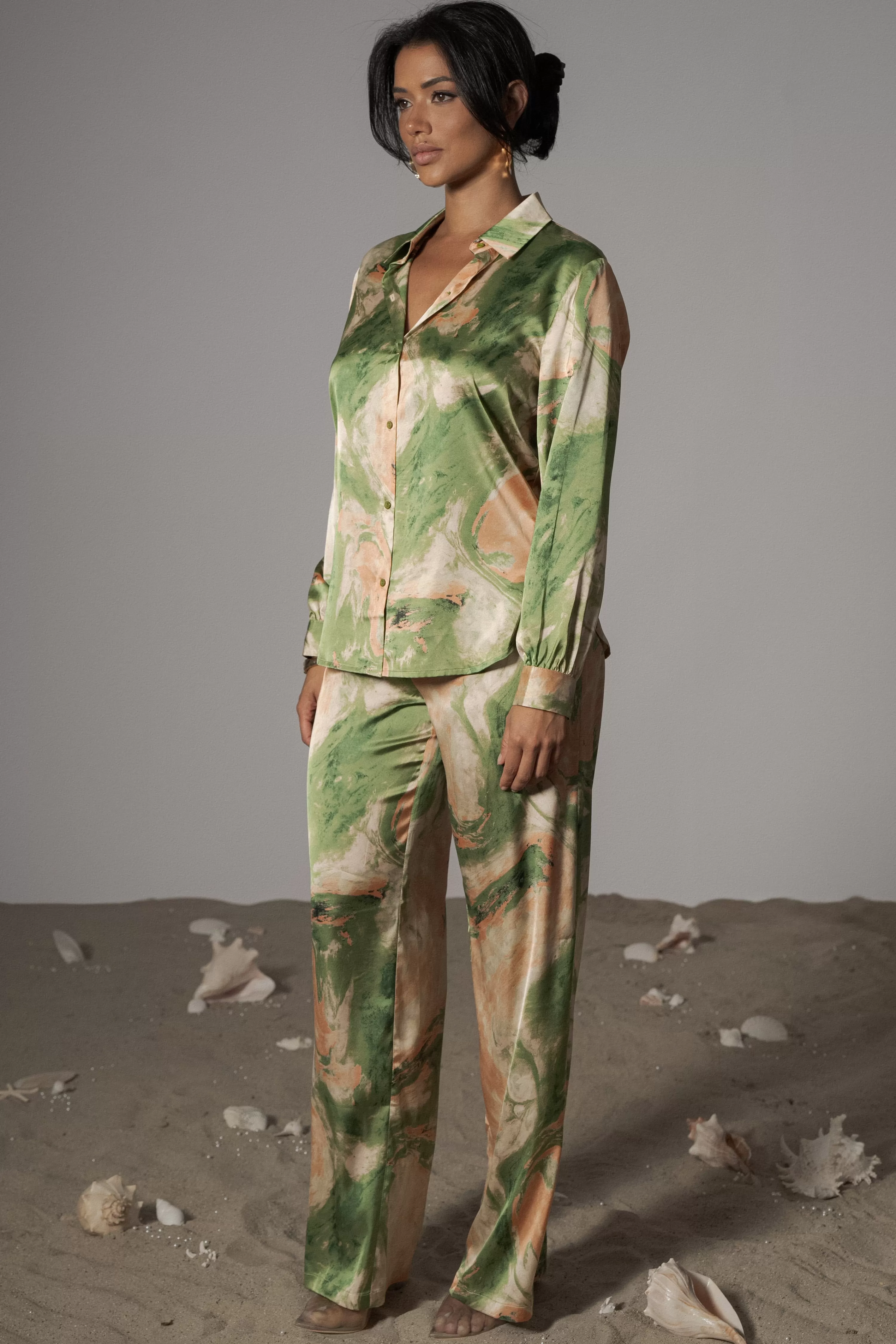 JLUXLABEL Green Hidden Gems Satin Pant Set