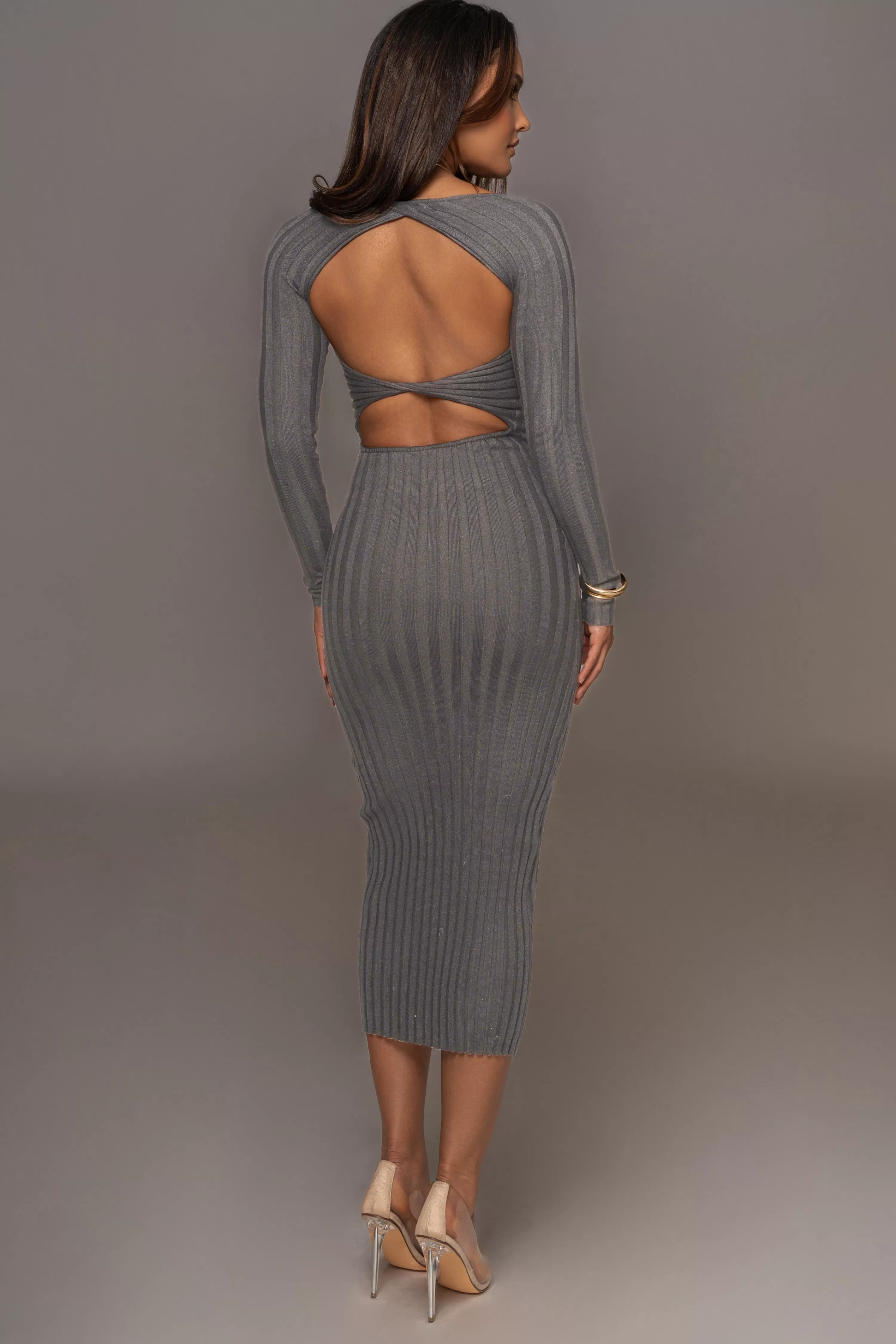 JLUXLABEL Grey Danni Ribbed Maxi Dress