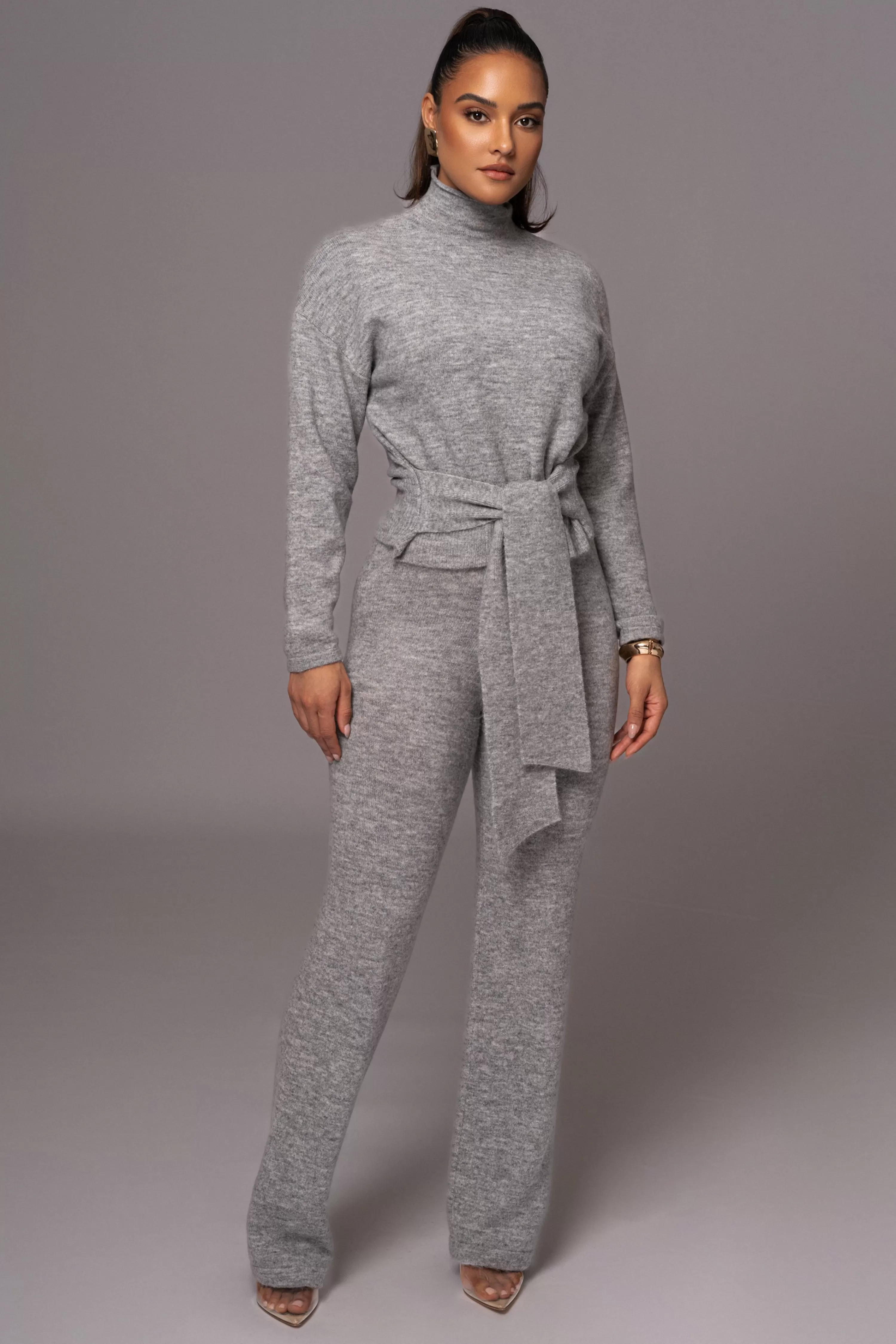 JLUXLABEL Grey Ivy Sweater Knit Pant Set