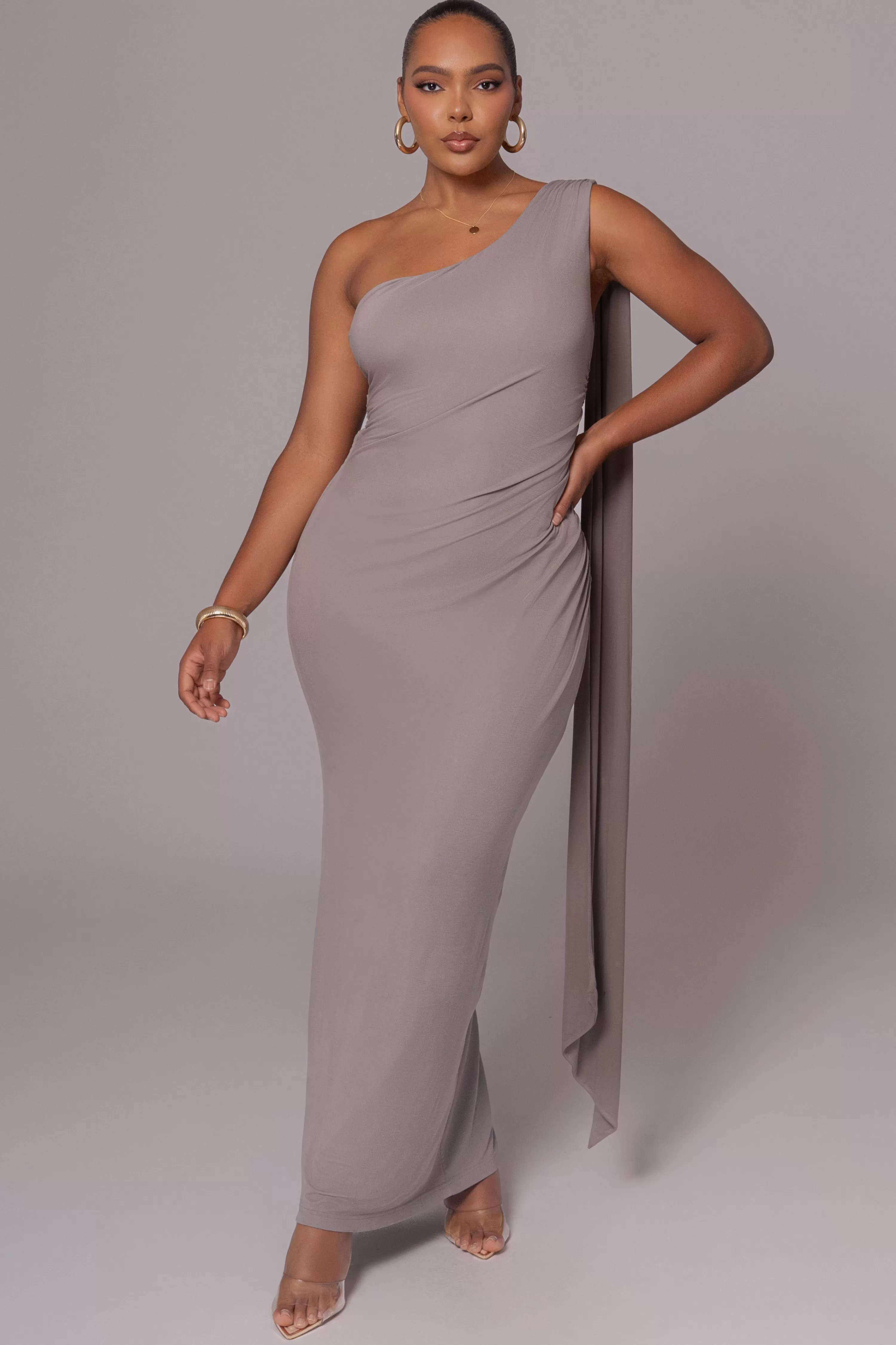 JLUXLABEL Grey Kianna Drape Maxi Dress