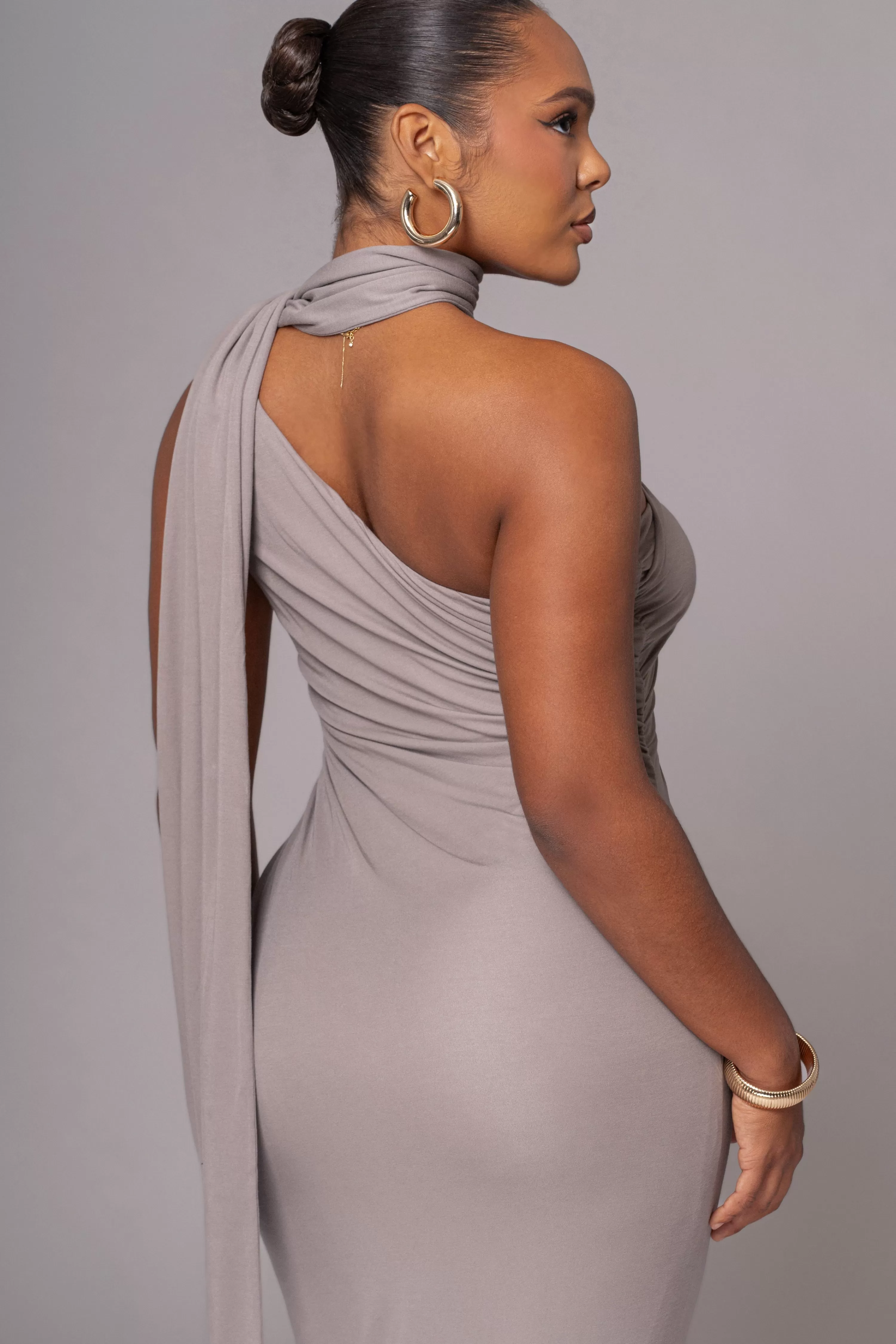 JLUXLABEL Grey Kianna Drape Maxi Dress