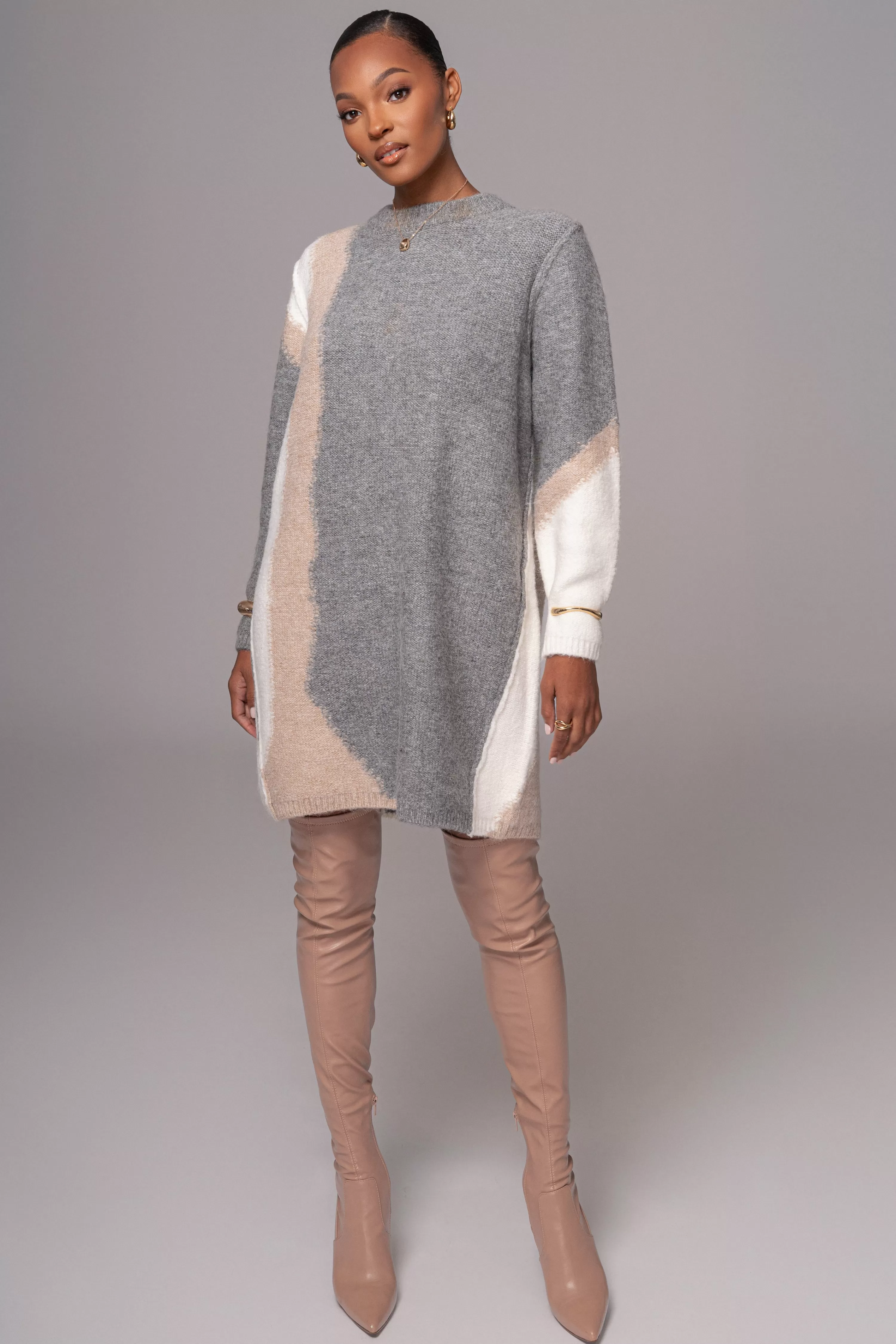 JLUXLABEL Grey Tash Sweater Knit Dress