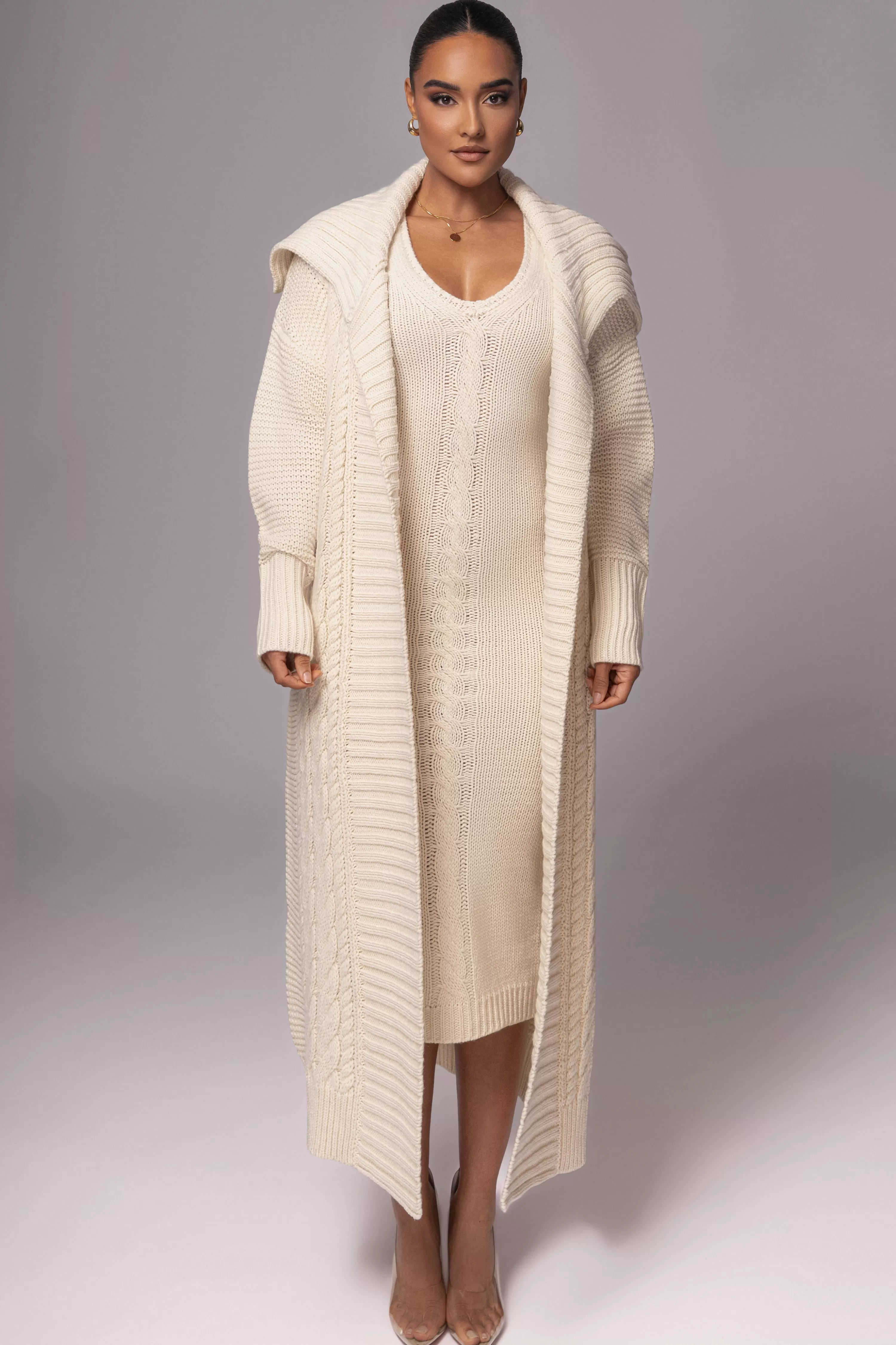 JLUXLABEL Ivory Sleeveless Cable Knit Dress